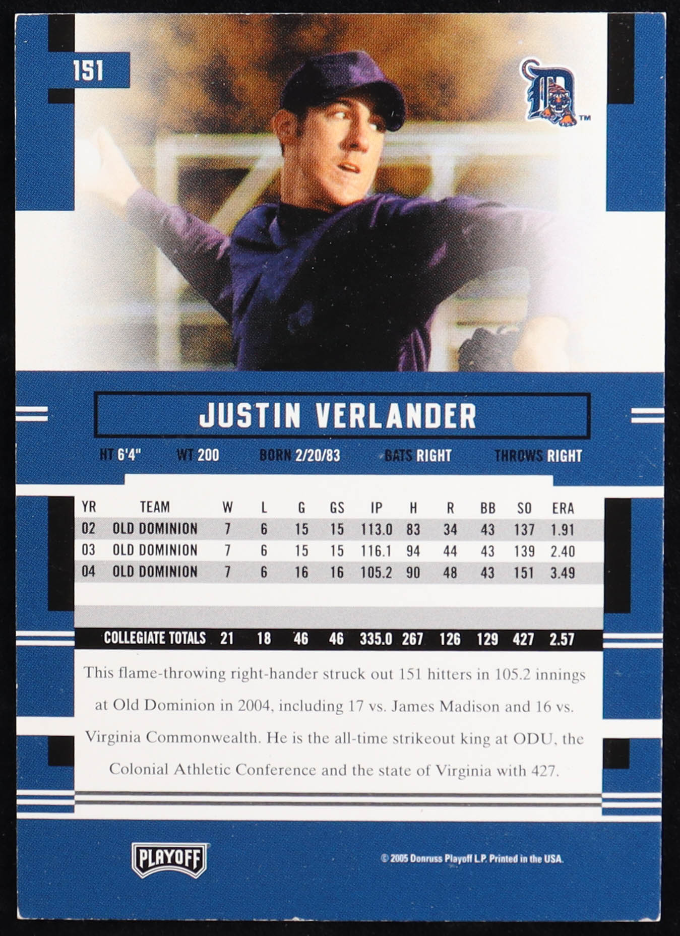 Justin Verlander 2005 Playoff Prestige #151 RC at PristineAuction.com Justin Verlander 2005 Playoff Prestige #151 RC at PristineAuction.com