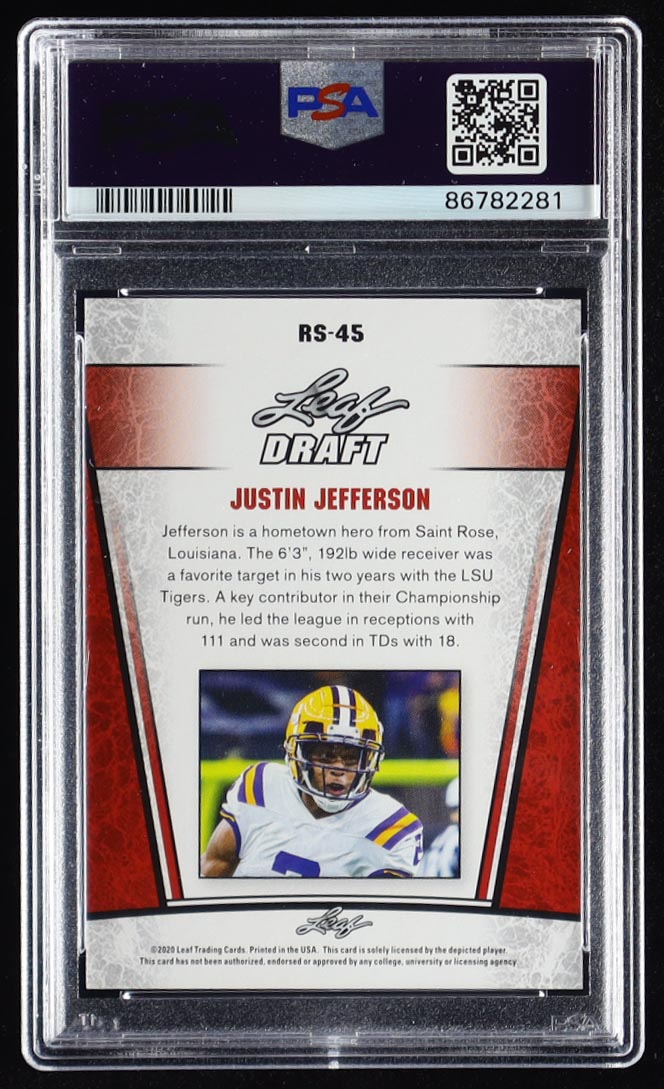 Justin Jefferson 2020 Leaf Draft Special Release Rookie Silver #RS45 RC (PSA 10) at PristineAuction.com Justin Jefferson 2020 Leaf Draft Special Release Rookie Silver #RS45 RC (PSA 10) at PristineAuction.com