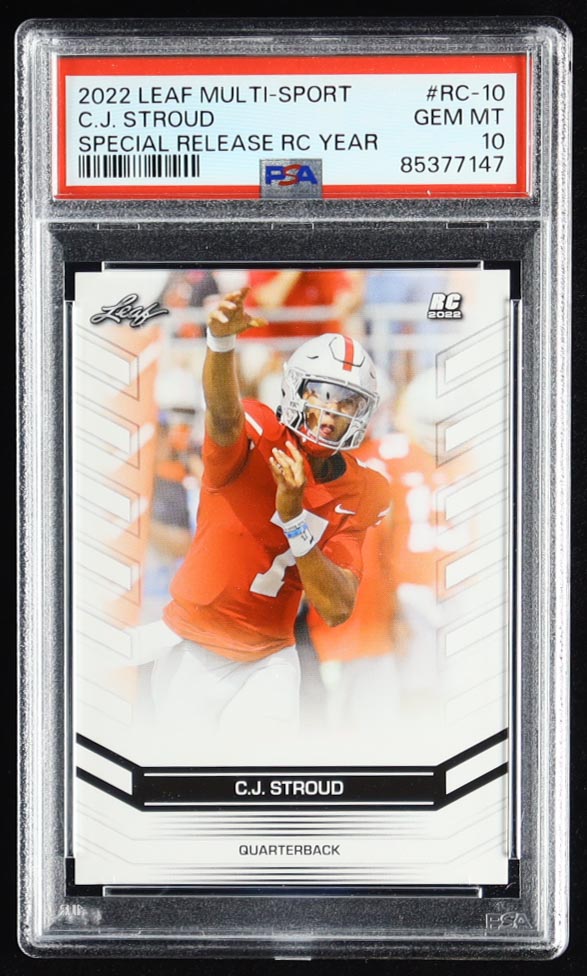 CJ Stroud 2022 Leaf Special Release Rookie Year #RC10 RC (PSA 10) at PristineAuction.com CJ Stroud 2022 Leaf Special Release Rookie Year #RC10 RC (PSA 10) at PristineAuction.com