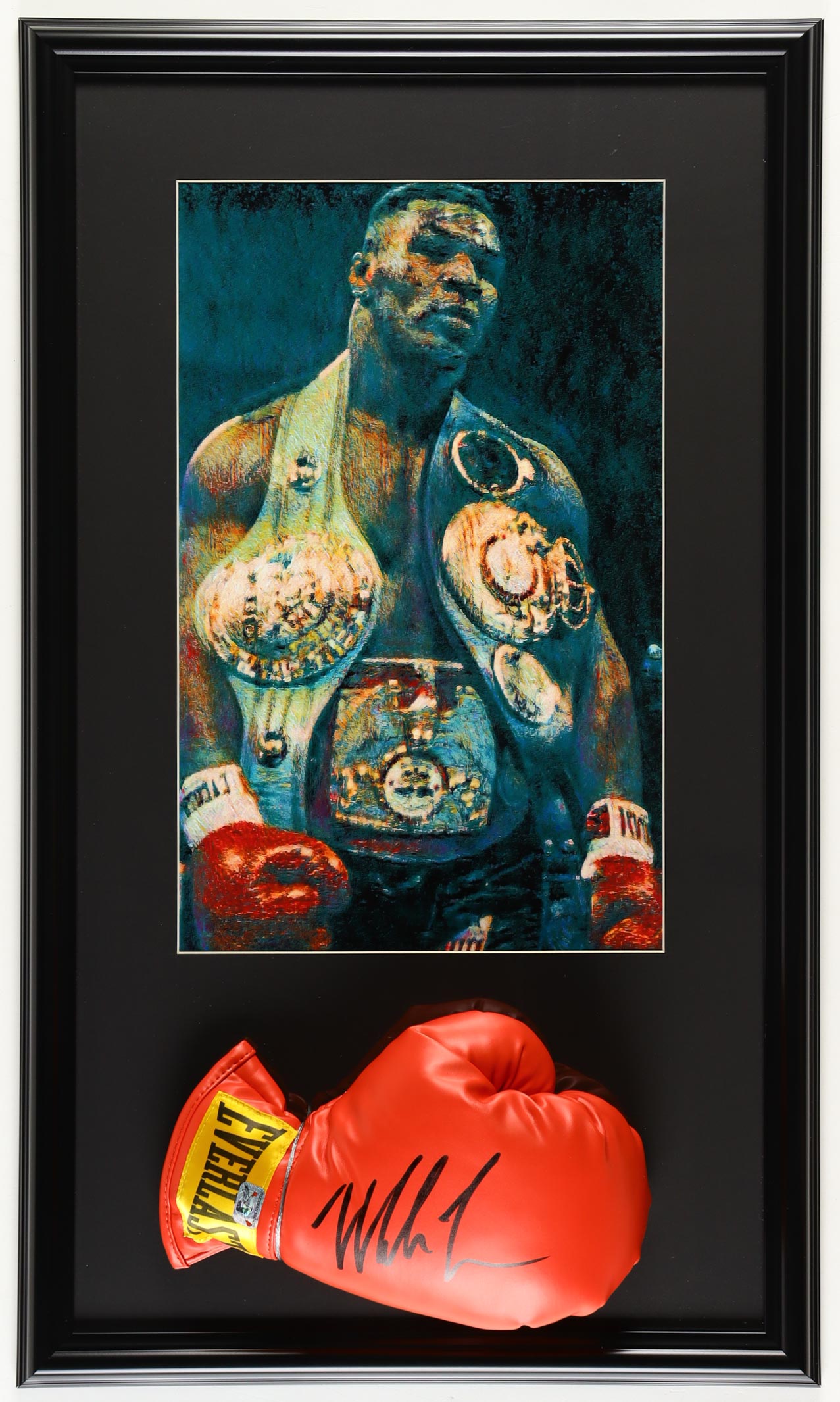 Mike Tyson Signed Custom Framed Everlast Boxing Glove Display with Print (Tyson) at PristineAuction.com Mike Tyson Signed Custom Framed Everlast Boxing Glove Display with Print (Tyson) at PristineAuction.com