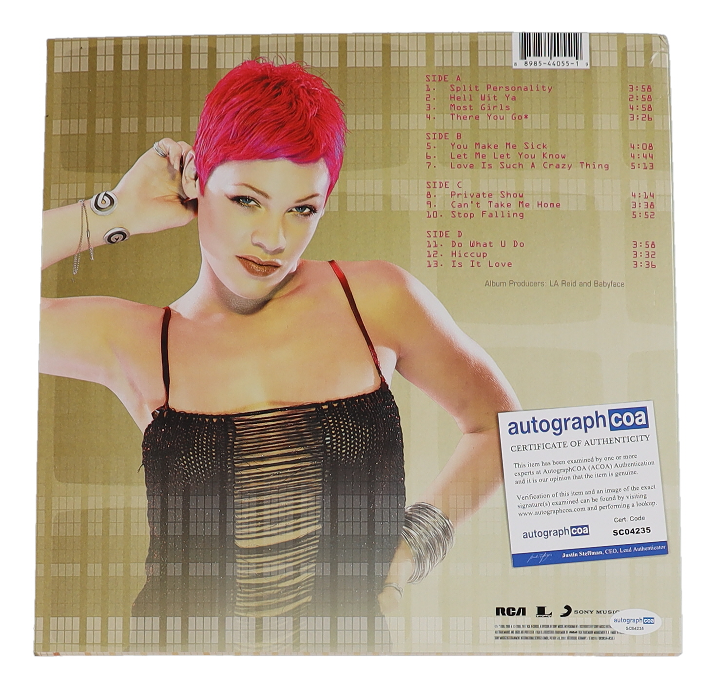 Pink Signed "Can't Take Me Home" Vinyl Record Album (ACOA) at PristineAuction.com Pink Signed "Can't Take Me Home" Vinyl Record Album (ACOA) at PristineAuction.com