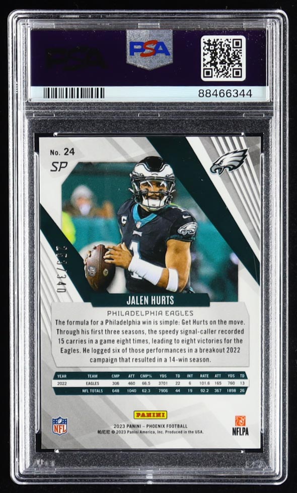 Jalen Hurts 2023 Panini Phoenix SP Fire Burst #24 #/340 (PSA 10) at PristineAuction.com Jalen Hurts 2023 Panini Phoenix SP Fire Burst #24 #/340 (PSA 10) at PristineAuction.com