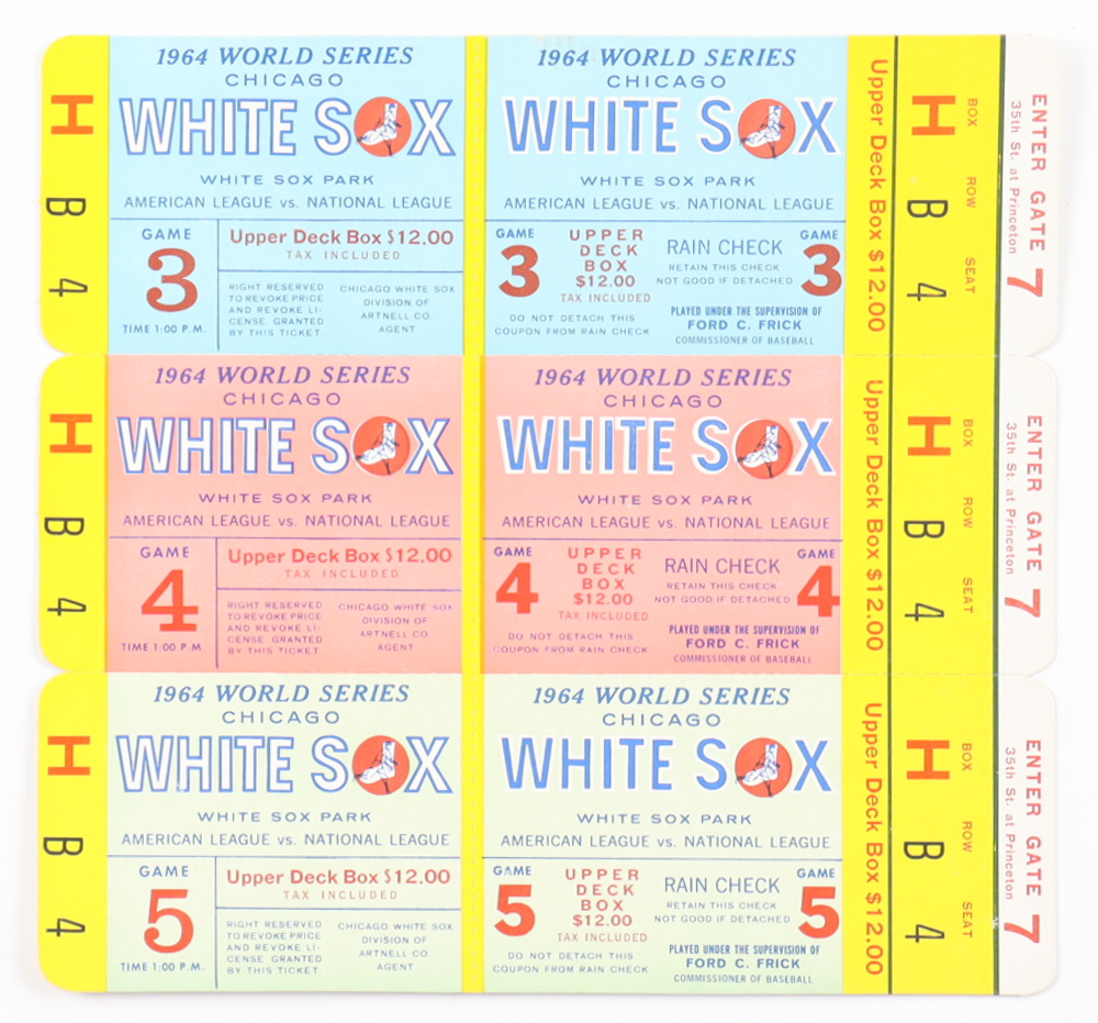 1964 White Sox World Series Comisky Park Uncut Sheet of (3) Vintage Tickets at PristineAuction.com 1964 White Sox World Series Comisky Park Uncut Sheet of (3) Vintage Tickets at PristineAuction.com