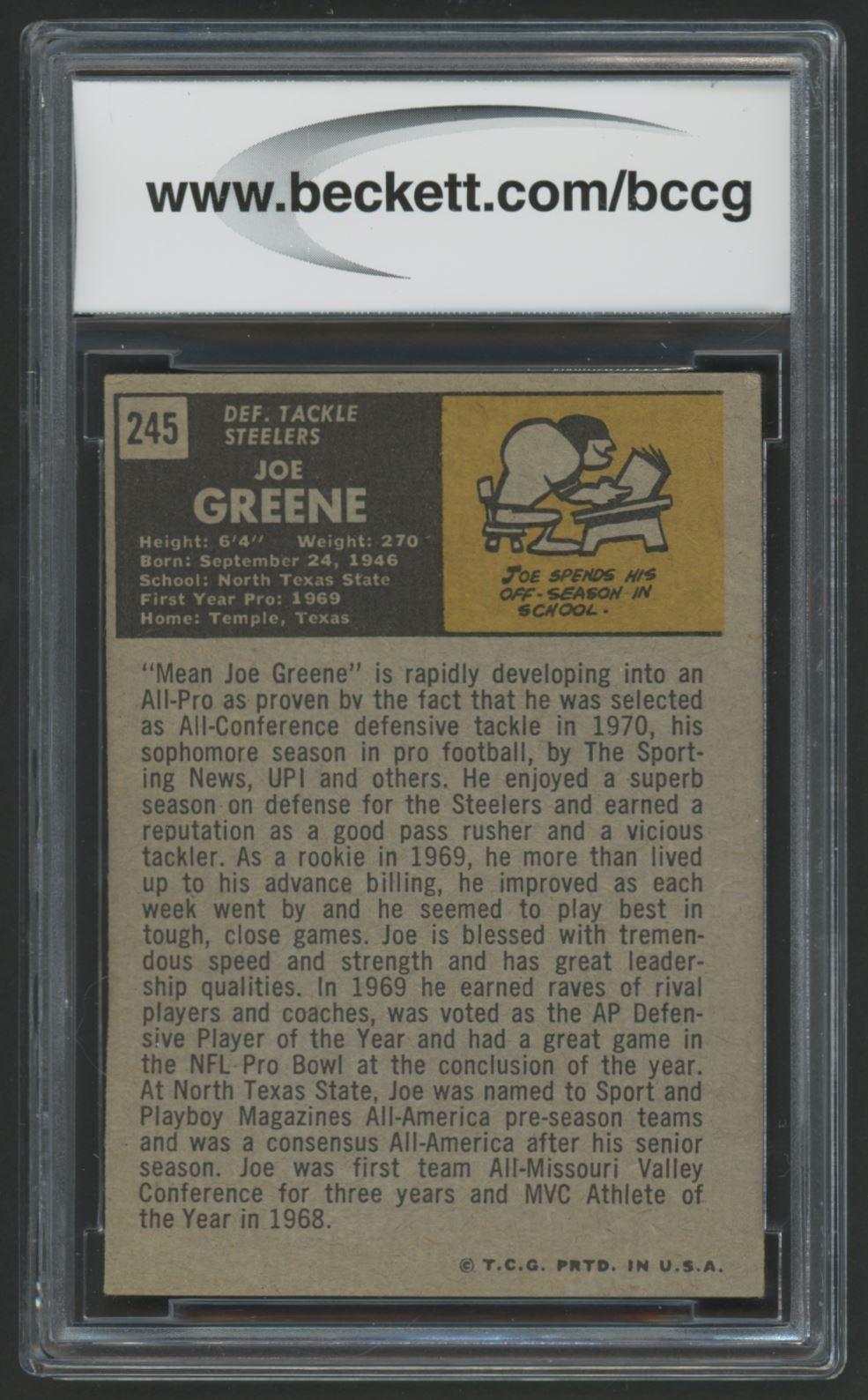 Joe Greene 1971 Topps #245 RC (BCCG 7) at PristineAuction.com Joe Greene 1971 Topps #245 RC (BCCG 7) at PristineAuction.com