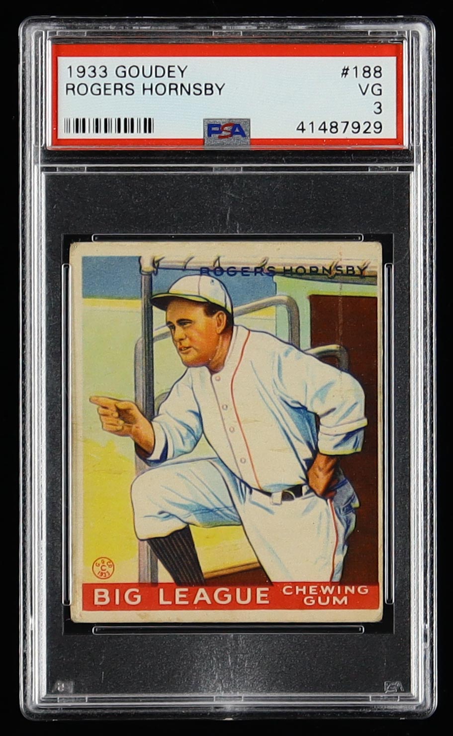 Rogers Hornsby 1933 Goudey #188 RC (PSA 3) at PristineAuction.com Rogers Hornsby 1933 Goudey #188 RC (PSA 3) at PristineAuction.com