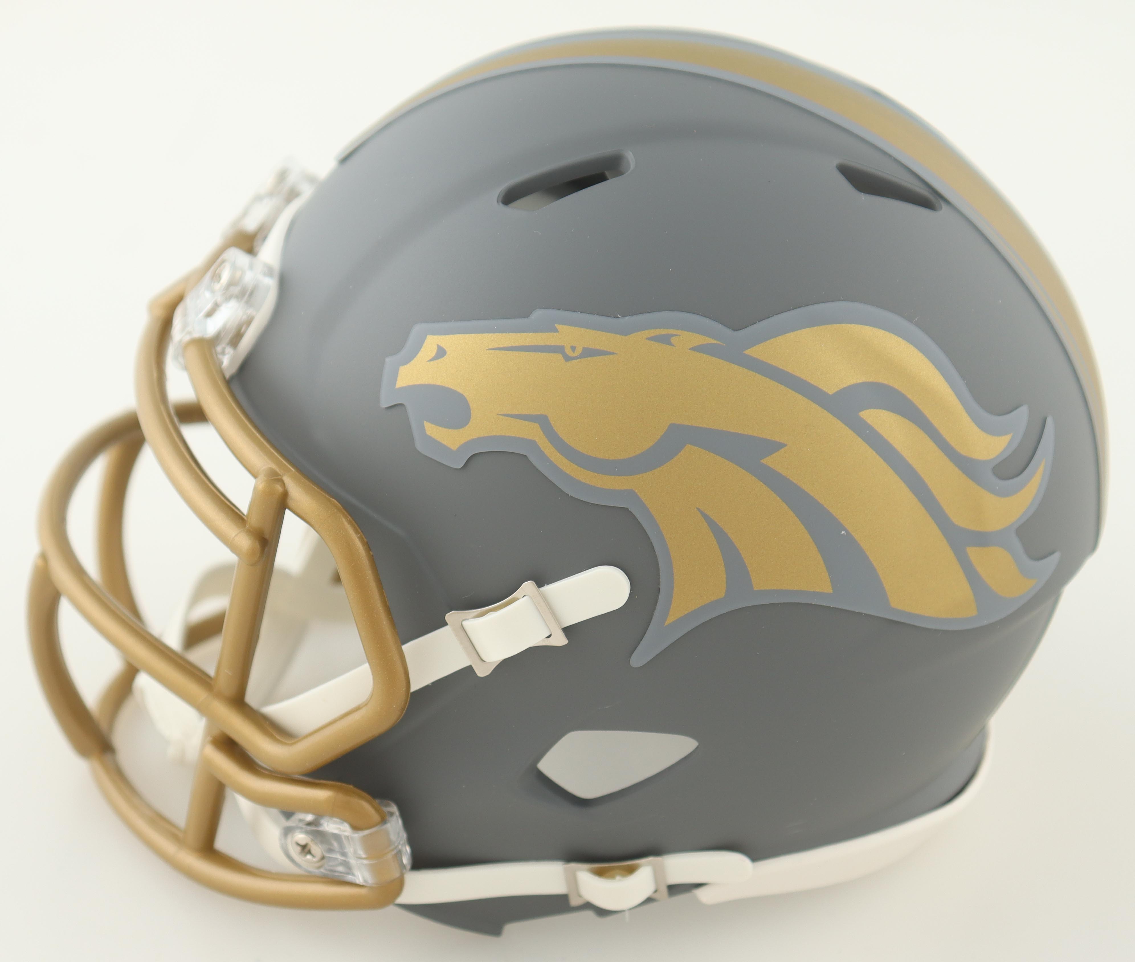 Bo Nix Signed Broncos Slate Alternate Speed Mini Helmet (Beckett) at PristineAuction.com Bo Nix Signed Broncos Slate Alternate Speed Mini Helmet (Beckett) at PristineAuction.com