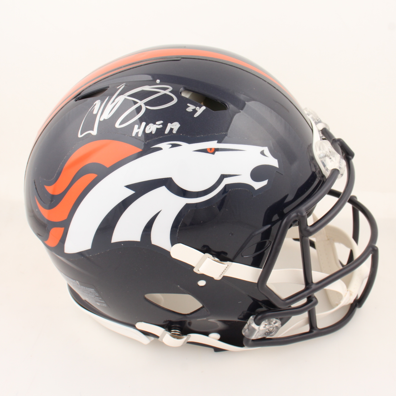 Champ Bailey Signed Broncos Full-Size Authentic Speed Helmet Inscribed "HOF 19" (Beckett) at PristineAuction.com Champ Bailey Signed Broncos Full-Size Authentic Speed Helmet Inscribed "HOF 19" (Beckett) at PristineAuction.com