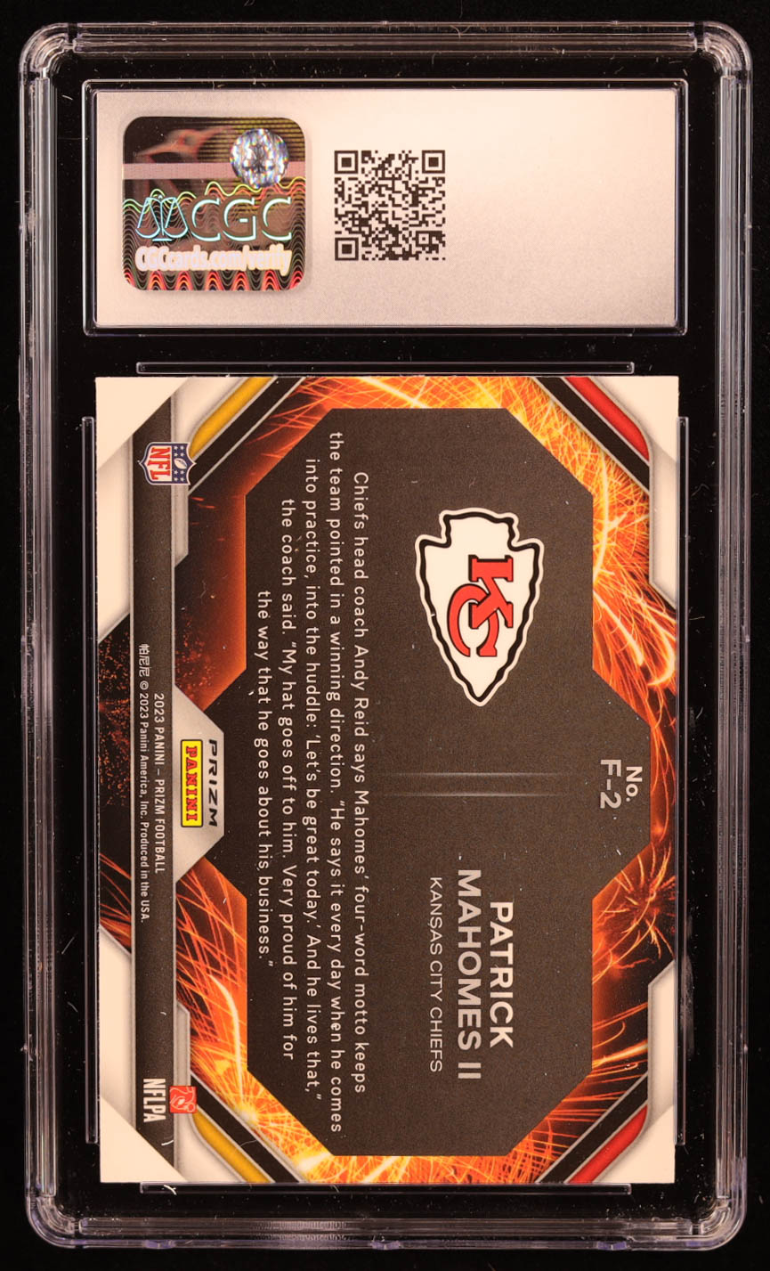 Patrick Mahomes II 2023 Panini Prizm Fireworks Prizms Green #2 (CGC 10) at PristineAuction.com Patrick Mahomes II 2023 Panini Prizm Fireworks Prizms Green #2 (CGC 10) at PristineAuction.com