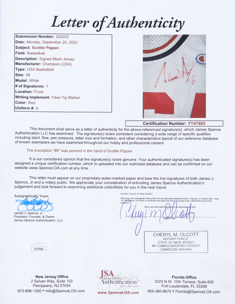 Scottie Pippen Signed Team USA Jersey (JSA) at PristineAuction.com Scottie Pippen Signed Team USA Jersey (JSA) at PristineAuction.com