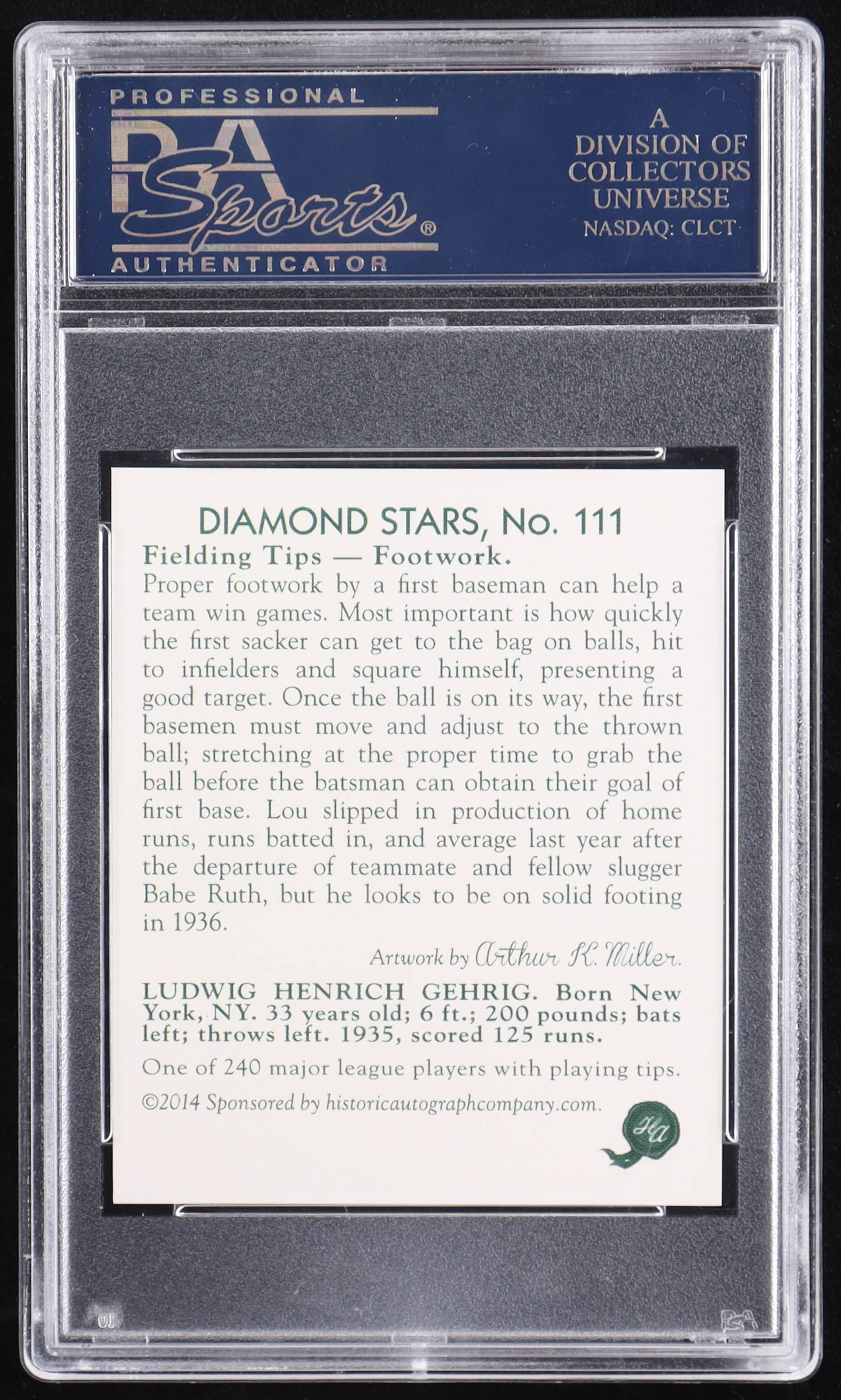 Lou Gehrig 2014 NSCC Promo The Card That Never Was / '36 Diamond Stars #111 (PSA Authentic) at PristineAuction.com Lou Gehrig 2014 NSCC Promo The Card That Never Was / '36 Diamond Stars #111 (PSA Authentic) at PristineAuction.com