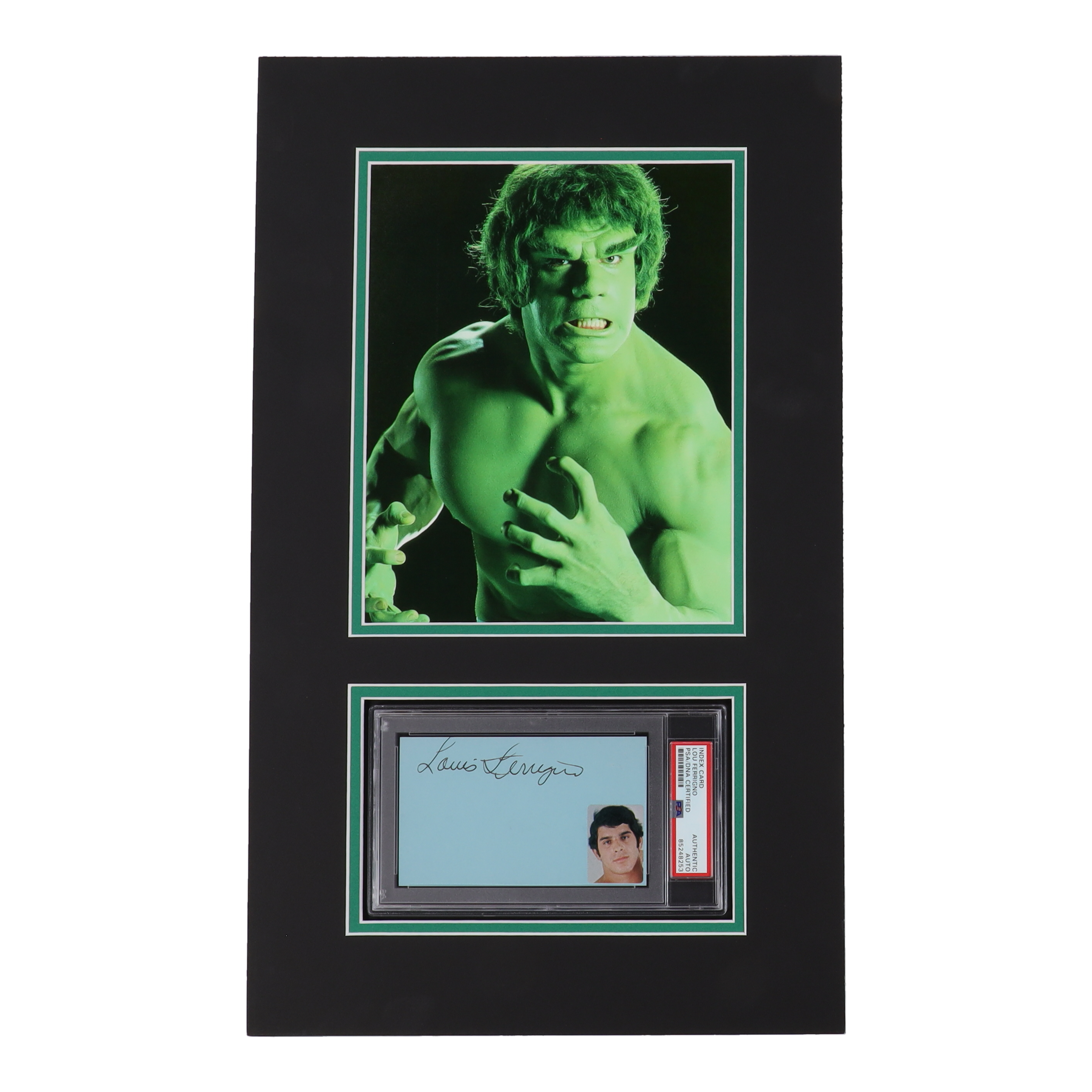 Lou Ferrigno Signed "The Incredible Hulk" Signed Custom Matted Index Card (PSA) at PristineAuction.com Lou Ferrigno Signed "The Incredible Hulk" Signed Custom Matted Index Card (PSA) at PristineAuction.com
