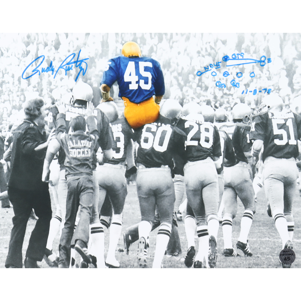 Rudy Ruettiger Signed Notre Dame Fighting Irish 11x14 Photo with Play ...