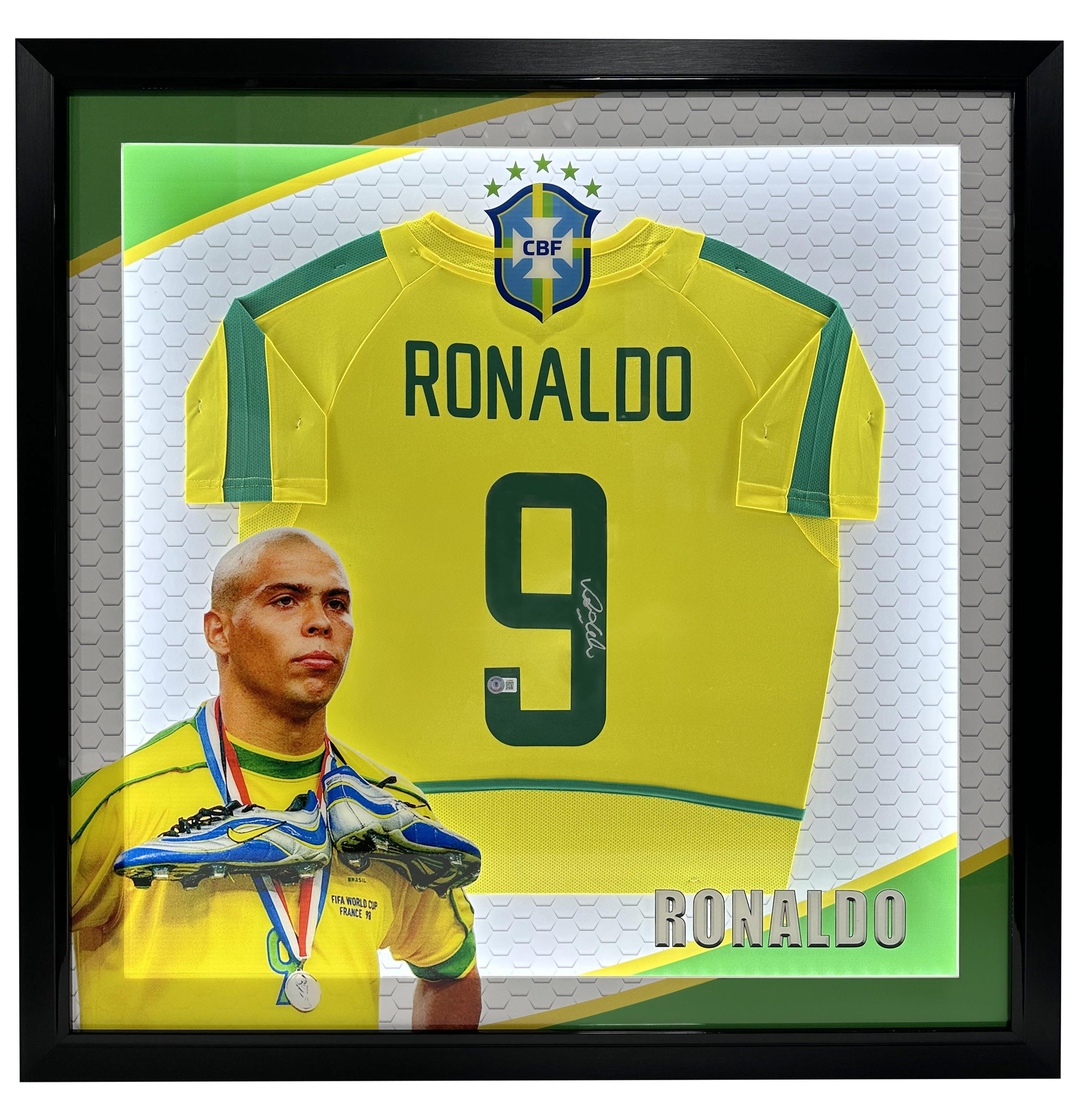 Ronaldo Nazario Signed Brazil Custom Framed 3D LED Jersey Display (Beckett) at PristineAuction.com Ronaldo Nazario Signed Brazil Custom Framed 3D LED Jersey Display (Beckett) at PristineAuction.com