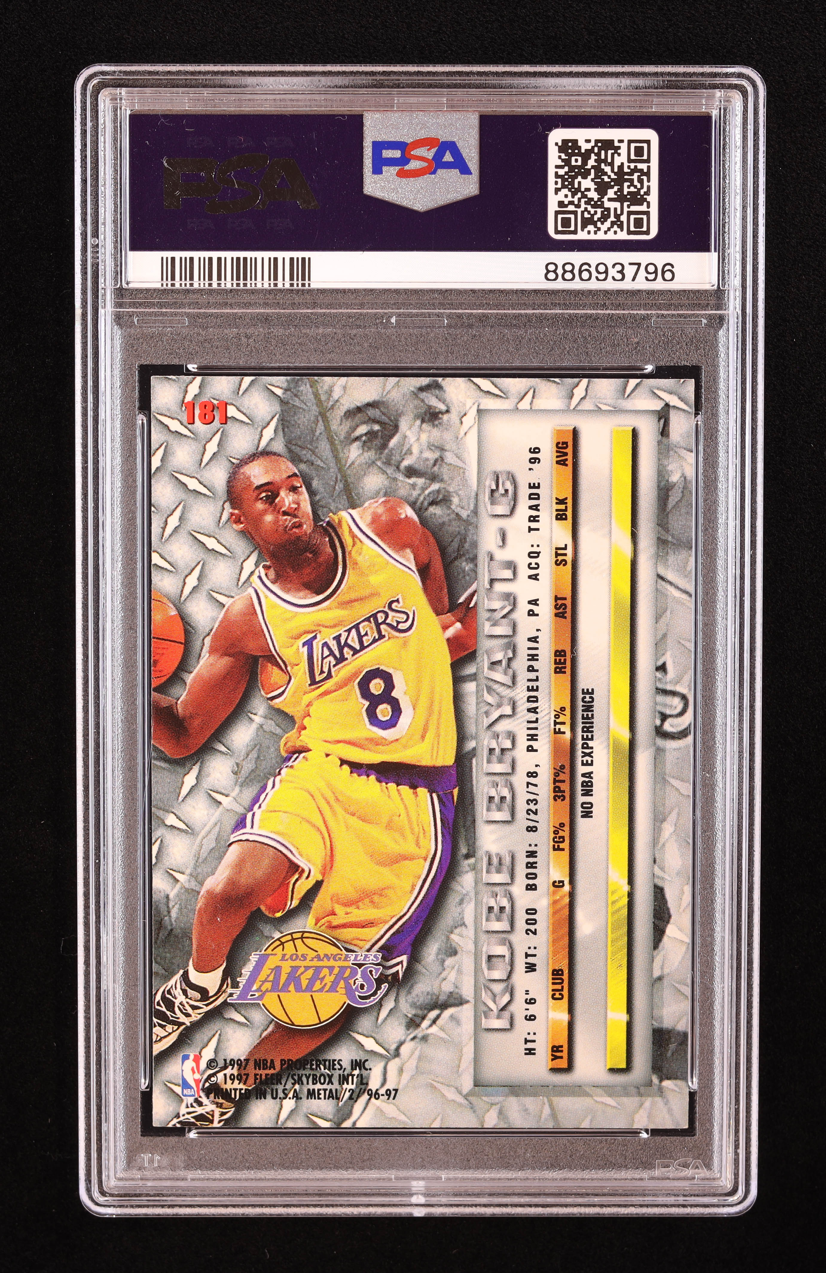Kobe Bryant 1996-97 Metal #181 RC (PSA 8) | Pristine Auction