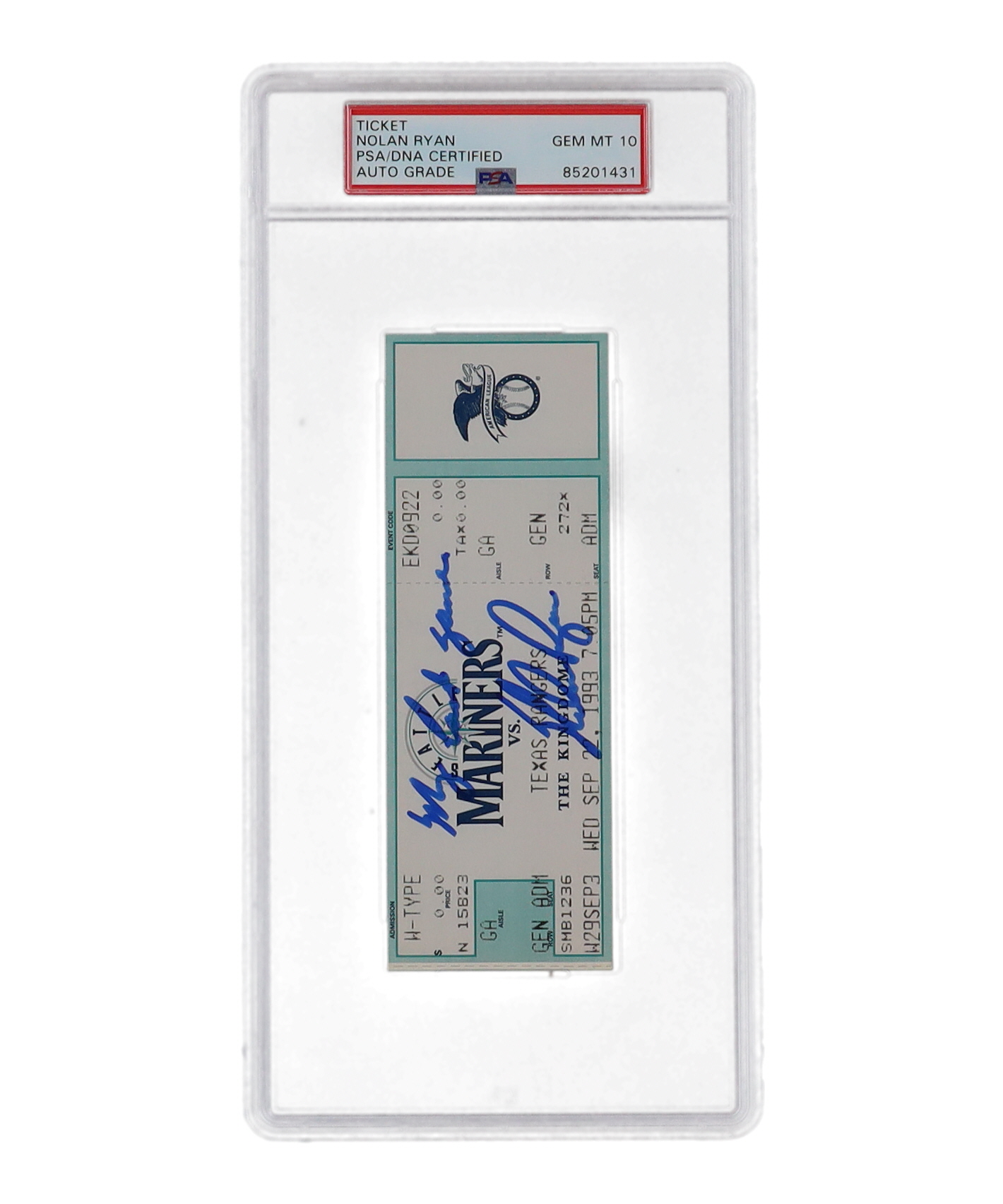 Nolan Ryan Signed Original 1993 Last Game Ticket Inscribed "My Last Game" (PSA | Auto Graded 10) at PristineAuction.com Nolan Ryan Signed Original 1993 Last Game Ticket Inscribed "My Last Game" (PSA | Auto Graded 10) at PristineAuction.com