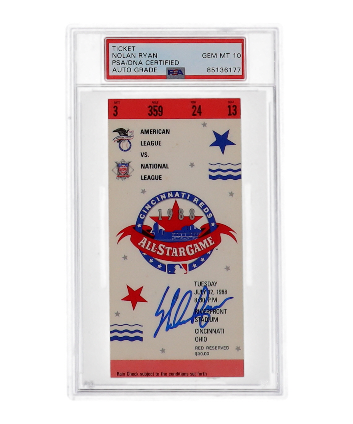 Nolan Ryan Signed 1988 Original All-Star Game Ticket (PSA | Auto Grade 10) at PristineAuction.com Nolan Ryan Signed 1988 Original All-Star Game Ticket (PSA | Auto Grade 10) at PristineAuction.com