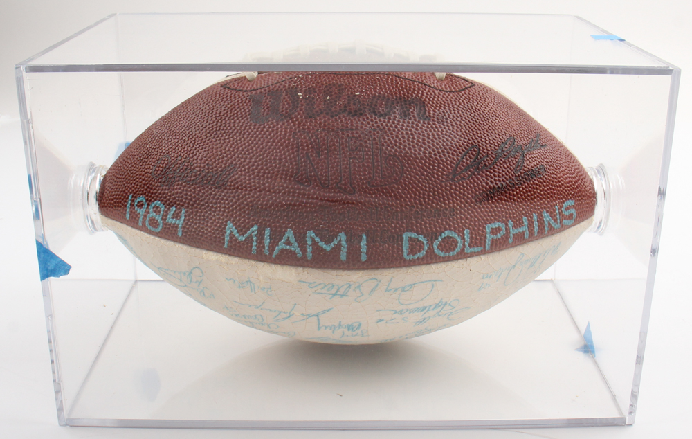 1984 Dolphins NFL Football Team-Signed By (56) with Dan Marino, Don Shula, Dwight Stephenson, Ed Newman In Display Case (JSA) at PristineAuction.com 1984 Dolphins NFL Football Team-Signed By (56) with Dan Marino, Don Shula, Dwight Stephenson, Ed Newman In Display Case (JSA) at PristineAuction.com