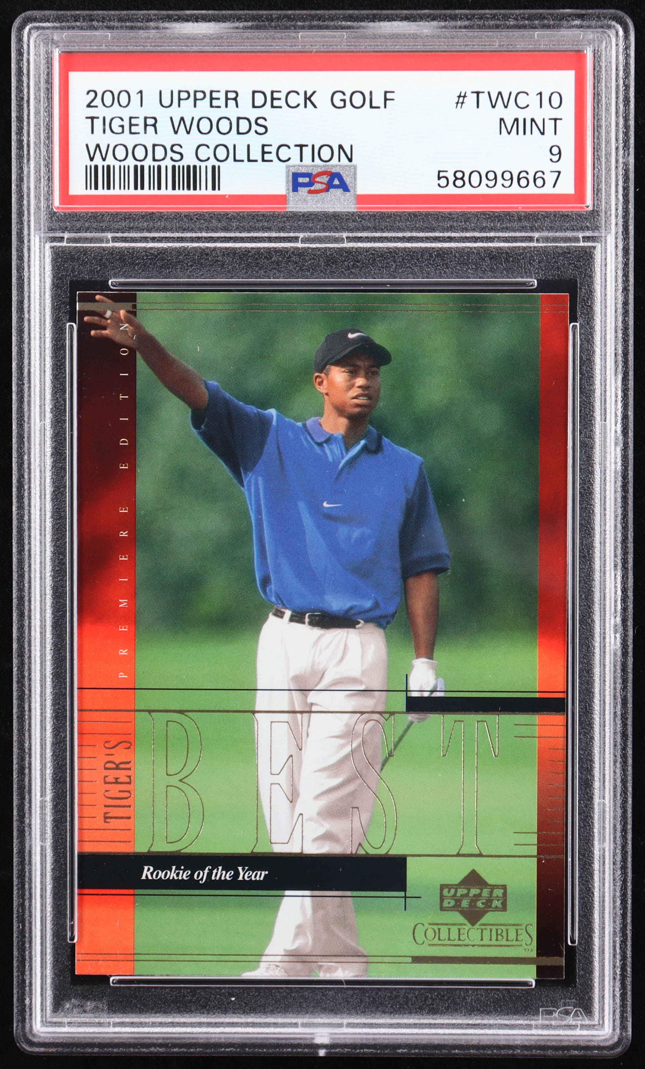 Tiger Woods 2001 Upper Deck Tiger Woods Collection #TWC10 PGA ROY RC (PSA 9) at PristineAuction.com Tiger Woods 2001 Upper Deck Tiger Woods Collection #TWC10 PGA ROY RC (PSA 9) at PristineAuction.com