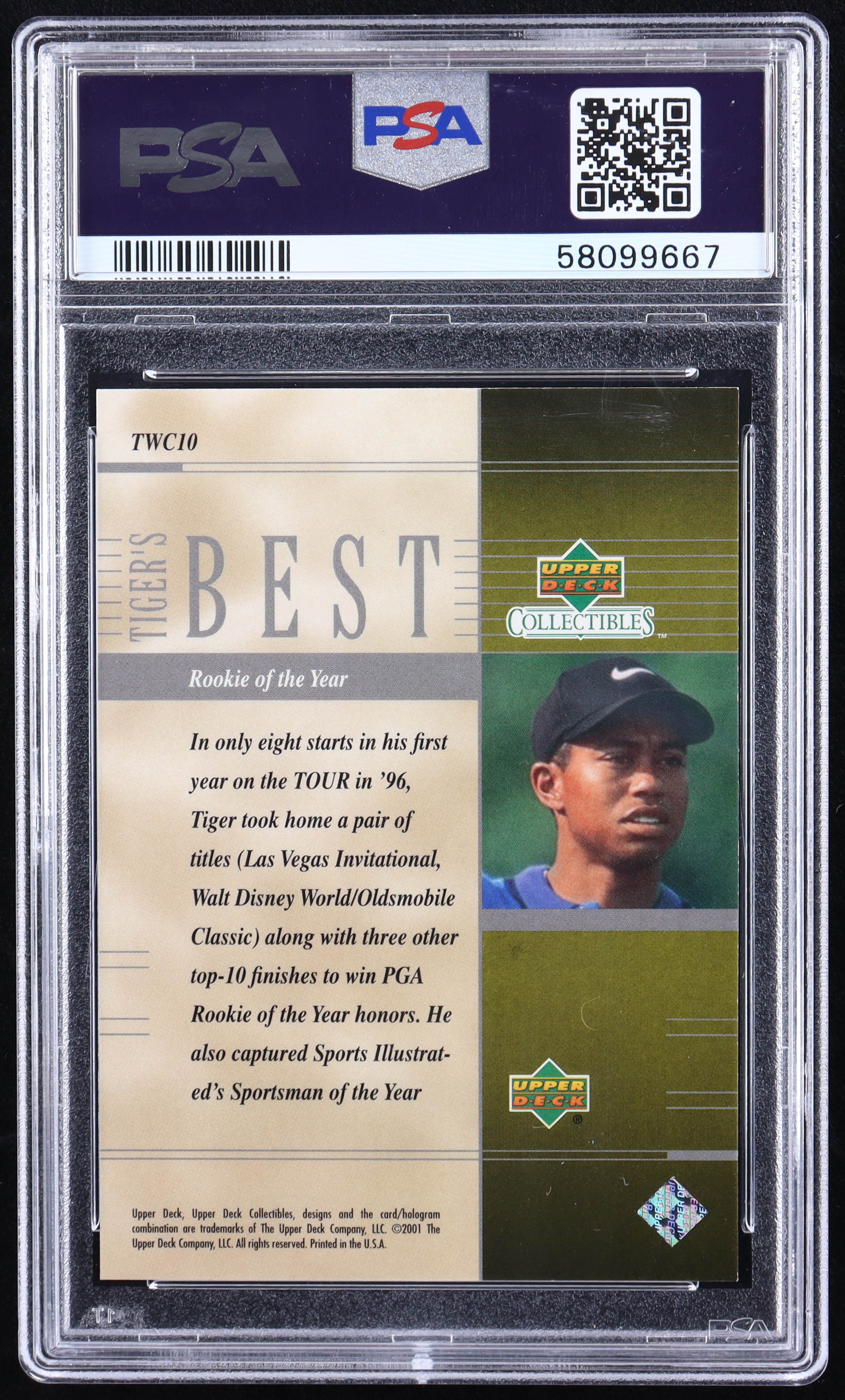Tiger Woods 2001 Upper Deck Tiger Woods Collection #TWC10 PGA ROY RC (PSA 9) at PristineAuction.com Tiger Woods 2001 Upper Deck Tiger Woods Collection #TWC10 PGA ROY RC (PSA 9) at PristineAuction.com