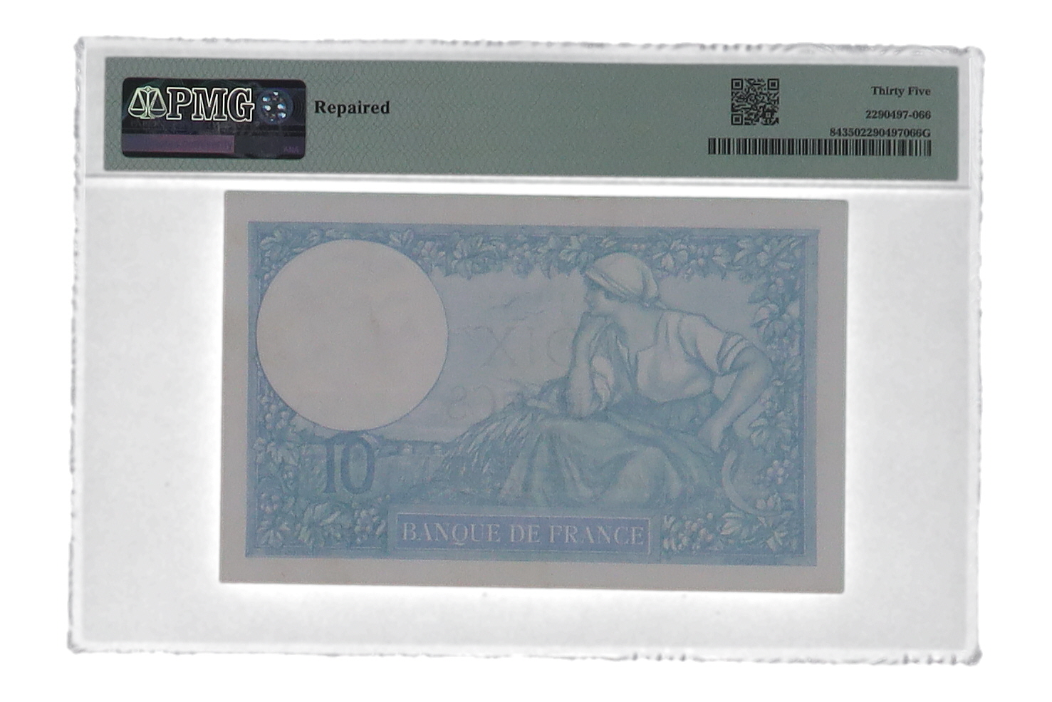 1939-42 France, Banque de France - 10 Francs - Pick# 84 Wmk: Mercury's Head (PMG Choice VF35) at PristineAuction.com 1939-42 France, Banque de France - 10 Francs - Pick# 84 Wmk: Mercury's Head (PMG Choice VF35) at PristineAuction.com