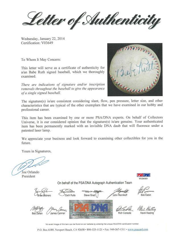 Babe Ruth Signed Baseball (JSA & PSA) at PristineAuction.com Babe Ruth Signed Baseball (JSA & PSA) at PristineAuction.com
