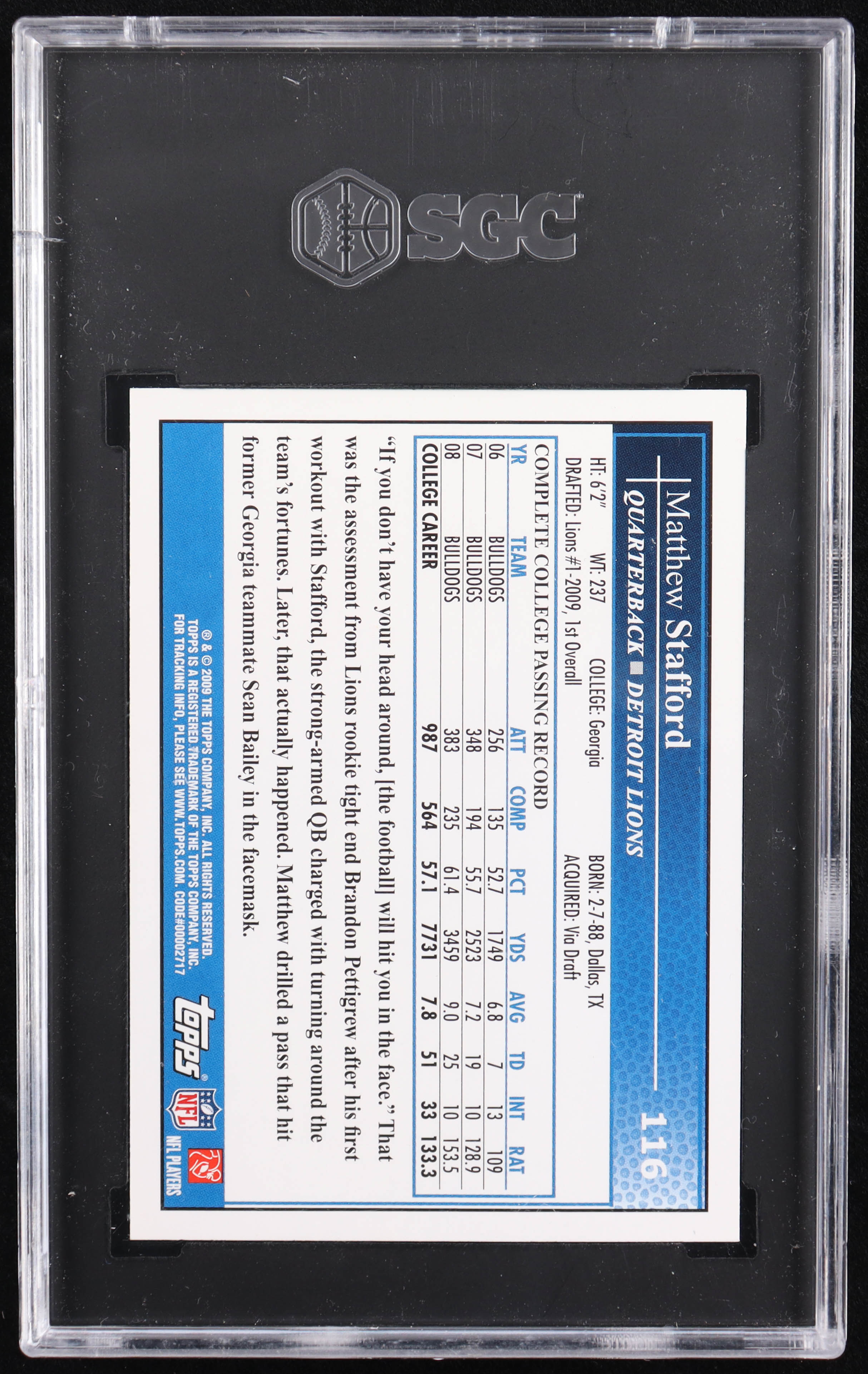 Matthew Stafford 2009 Topps Kickoff #116 RC (SGC 9.5) at PristineAuction.com Matthew Stafford 2009 Topps Kickoff #116 RC (SGC 9.5) at PristineAuction.com