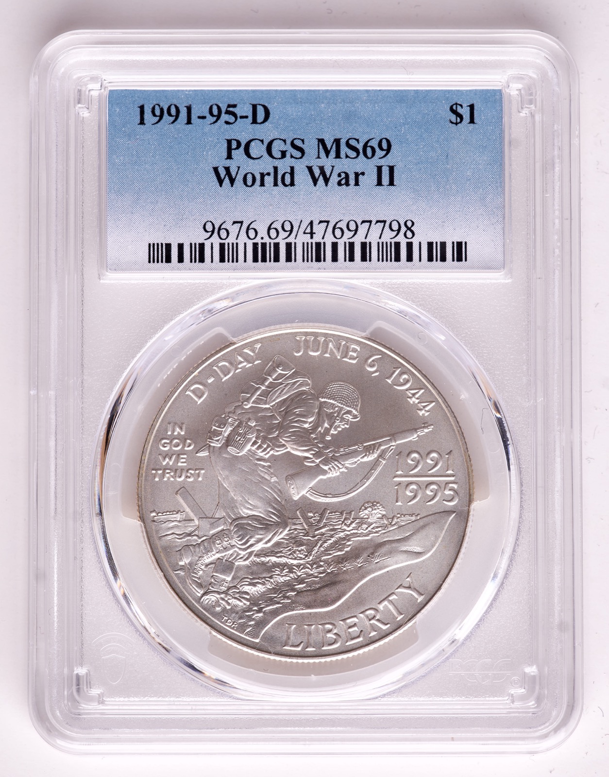 1991-95-D 50th Anniversary of World War II Silver Dollar (PCGS MS69) at PristineAuction.com 1991-95-D 50th Anniversary of World War II Silver Dollar (PCGS MS69) at PristineAuction.com