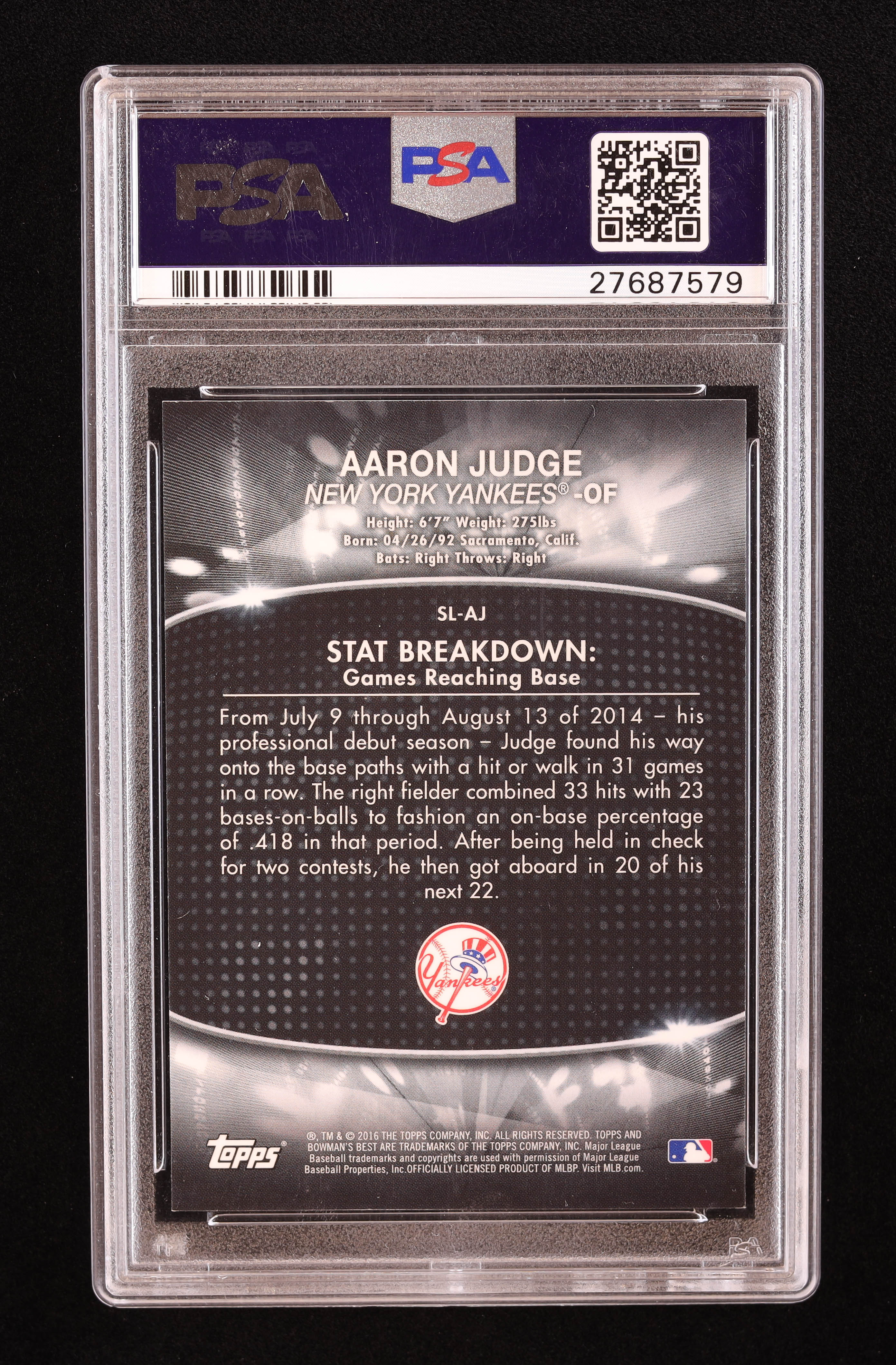 Aaron Judge 2016 Bowman's Best Stat Lines #SLAJ RC (PSA 10) at PristineAuction.com Aaron Judge 2016 Bowman's Best Stat Lines #SLAJ RC (PSA 10) at PristineAuction.com