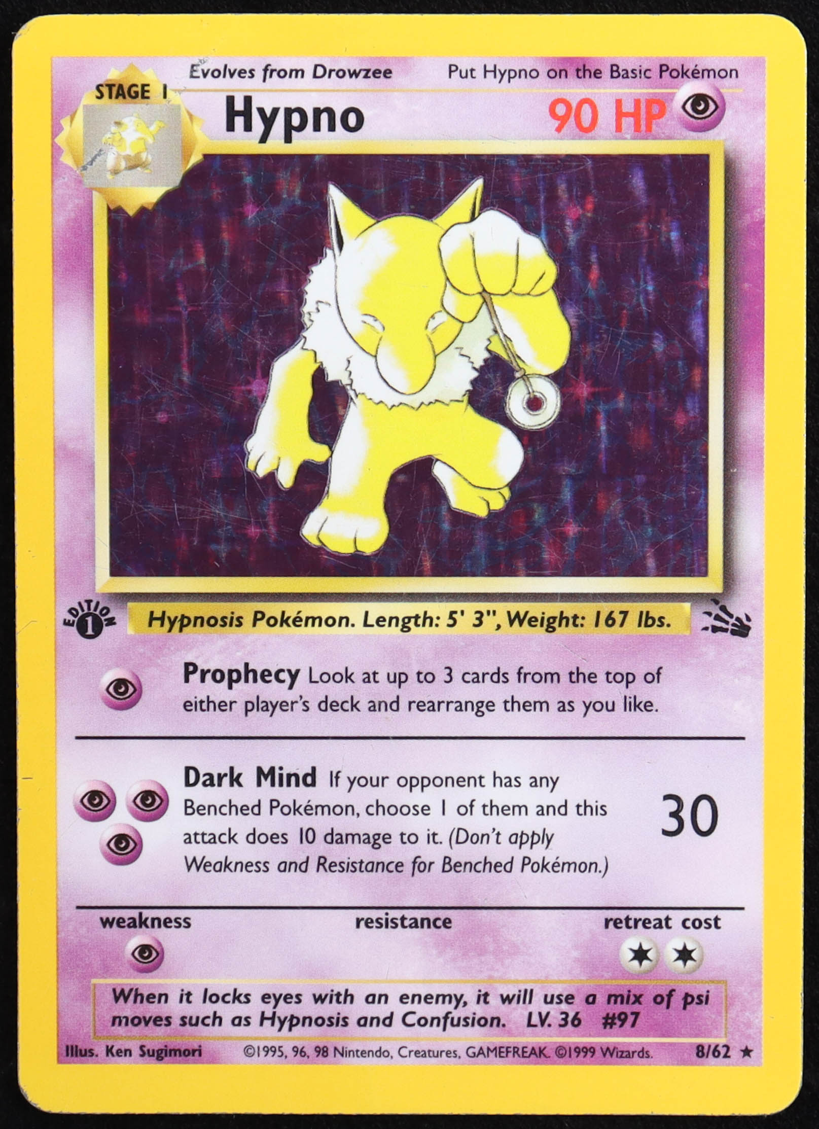 Hypno 1999 Pokemon Fossil 1st Edition #8 Holo at PristineAuction.com Hypno 1999 Pokemon Fossil 1st Edition #8 Holo at PristineAuction.com