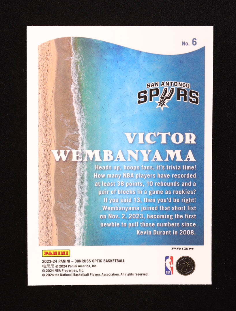 Victor Wembanyama 2023-24 Donruss Optic Splash Purple Holo Prizm #6 RC at PristineAuction.com Victor Wembanyama 2023-24 Donruss Optic Splash Purple Holo Prizm #6 RC at PristineAuction.com