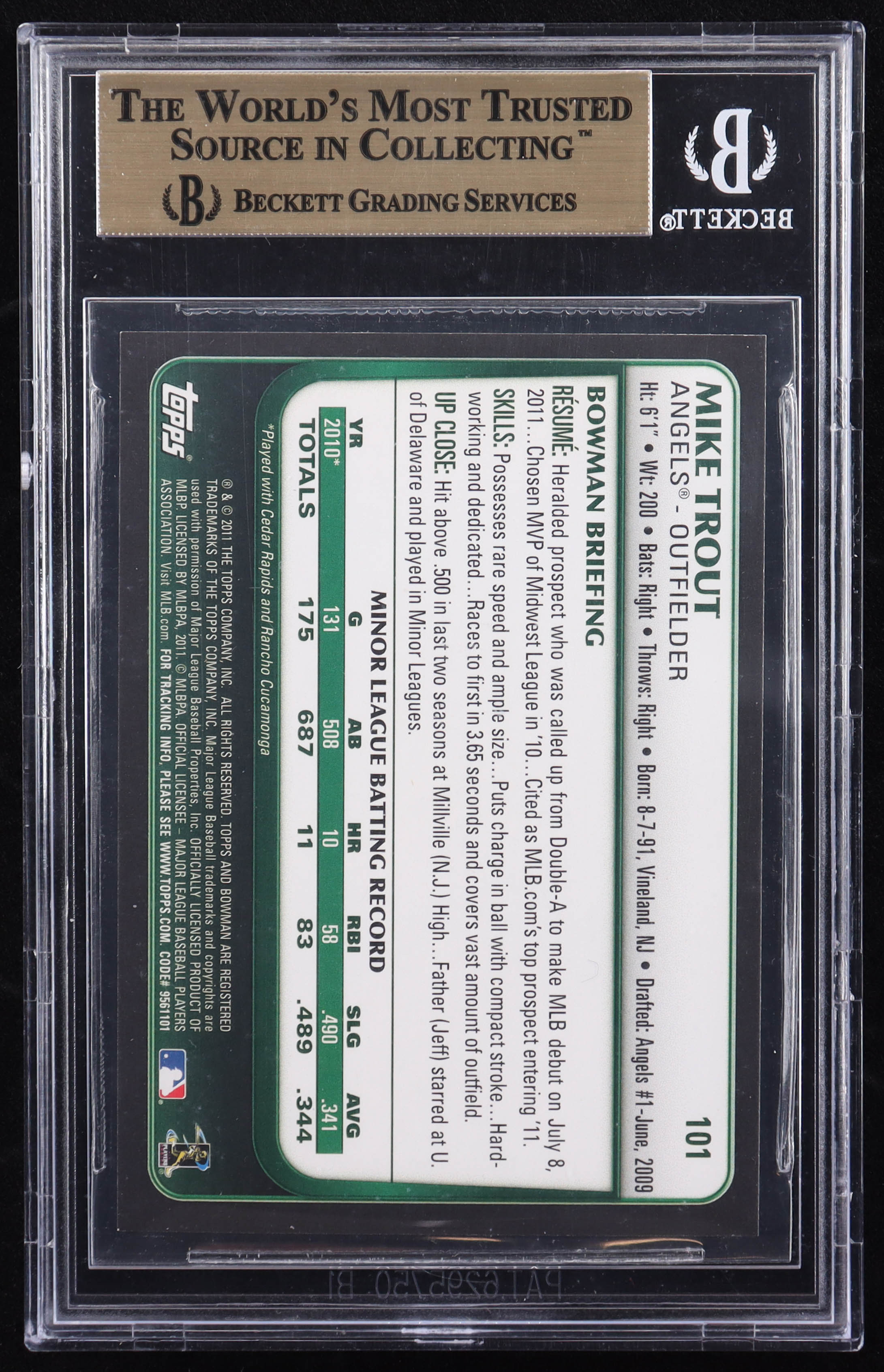 Mike Trout 2011 Bowman Draft #101 RC (BGS 9.5) at PristineAuction.com Mike Trout 2011 Bowman Draft #101 RC (BGS 9.5) at PristineAuction.com
