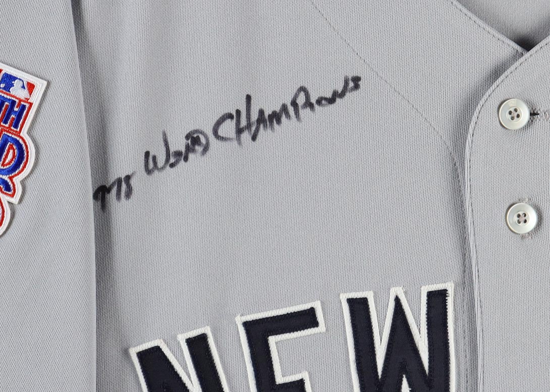 1978 Yankees Custom Framed Jersey Signed By (7) with Reggie Jackson, Goose Gossage, Bucky Dent with Original 1978 Vintage Championship Pin (Beckett) at PristineAuction.com 1978 Yankees Custom Framed Jersey Signed By (7) with Reggie Jackson, Goose Gossage, Bucky Dent with Original 1978 Vintage Championship Pin (Beckett) at PristineAuction.com