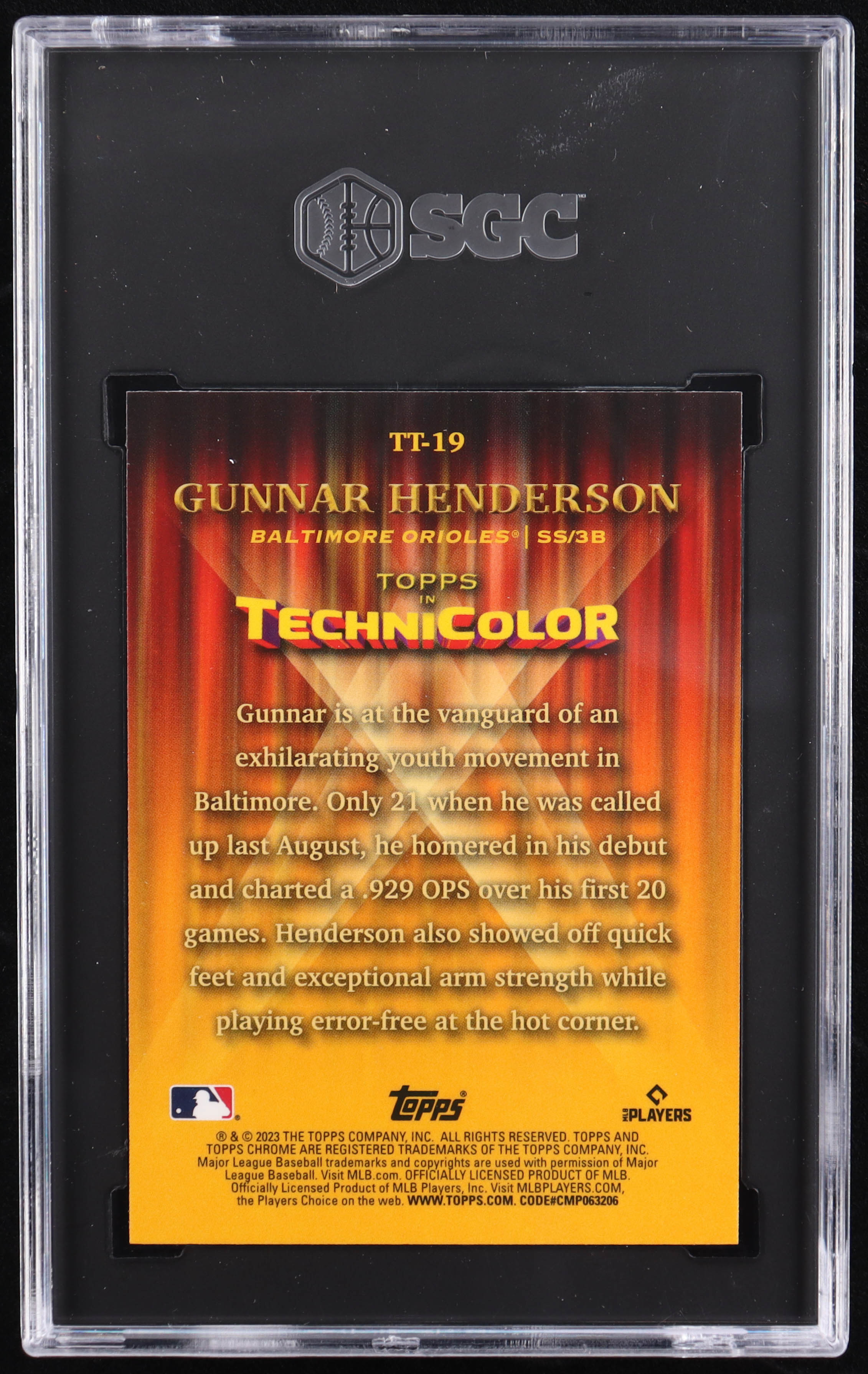 Gunnar Henderson 2023 Topps Chrome Topps In Technicolor #TT19 RC (SGC 10) at PristineAuction.com Gunnar Henderson 2023 Topps Chrome Topps In Technicolor #TT19 RC (SGC 10) at PristineAuction.com
