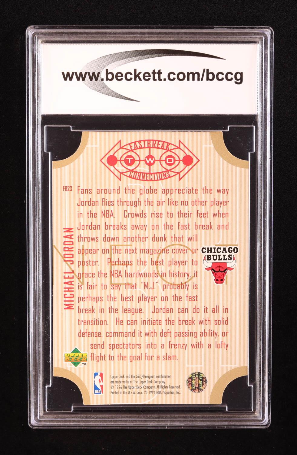 Michael Jordan 1996-97 Upper Deck Fast Break Connections #FB23 (BCCG 10) at PristineAuction.com Michael Jordan 1996-97 Upper Deck Fast Break Connections #FB23 (BCCG 10) at PristineAuction.com