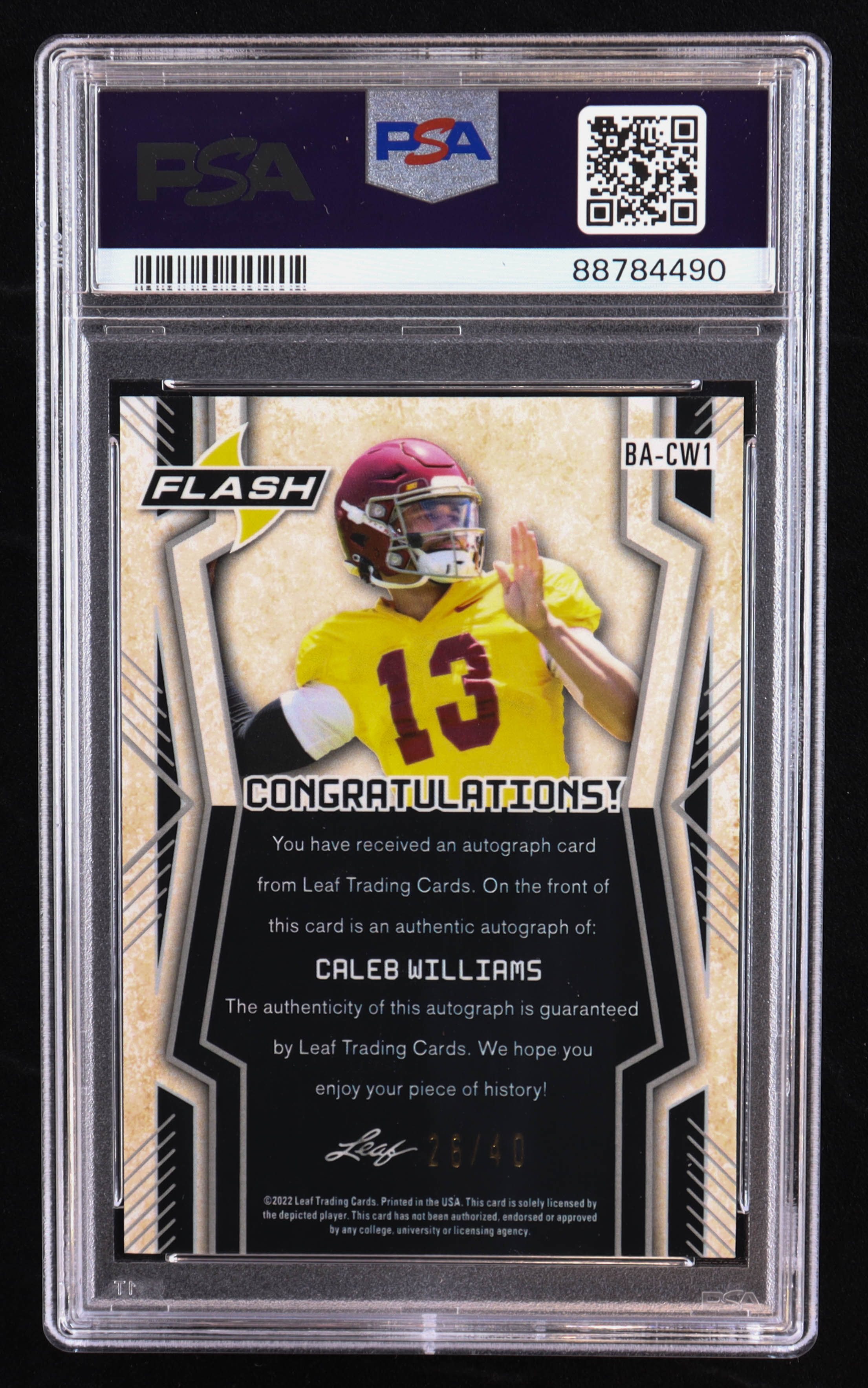 Caleb Williams 2022 Leaf Flash Autographs #BACW1 RC #26/40 (PSA 10) at PristineAuction.com Caleb Williams 2022 Leaf Flash Autographs #BACW1 RC #26/40 (PSA 10) at PristineAuction.com