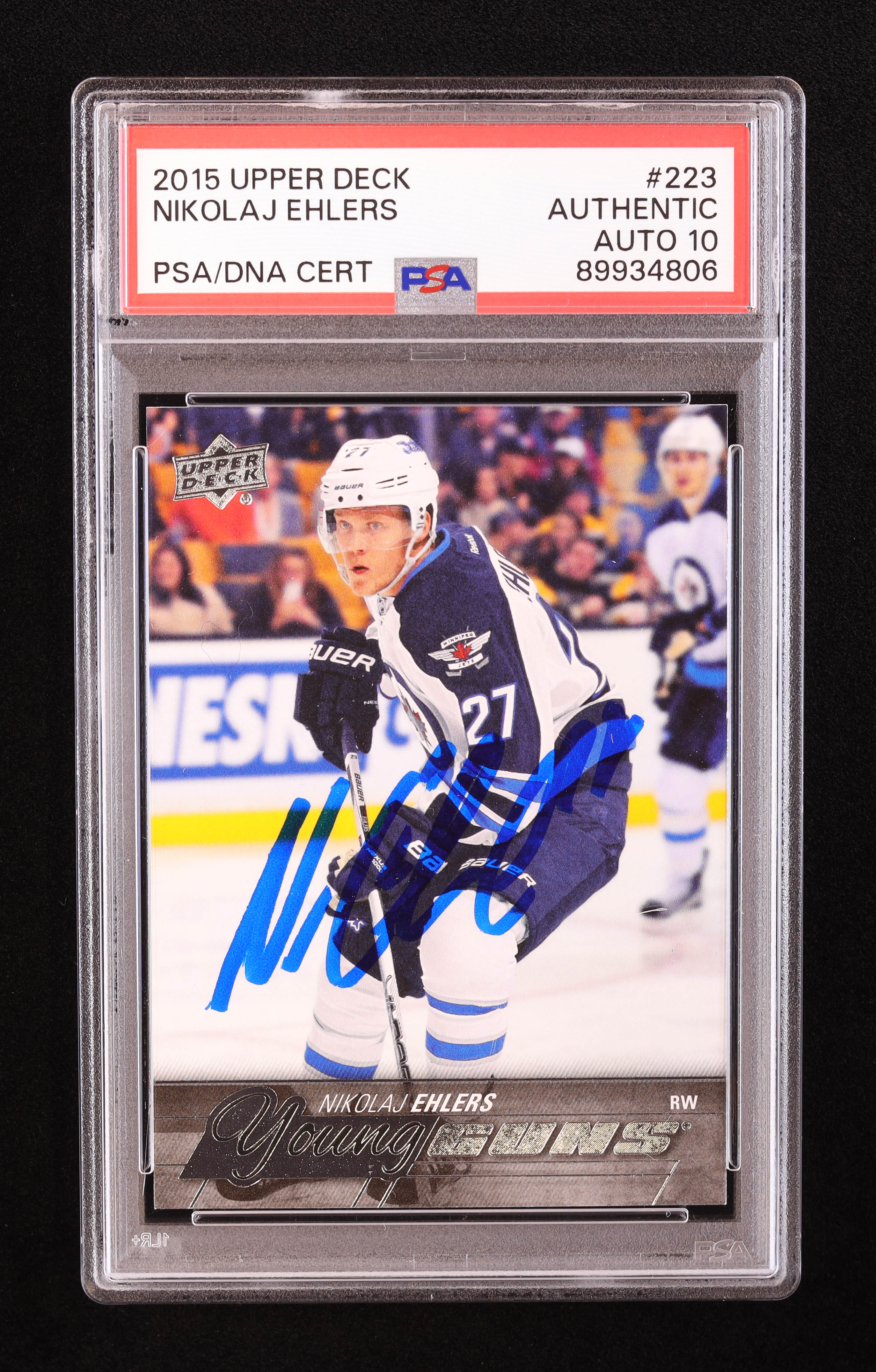 Nikolaj Ehlers Signed 2015-16 Upper Deck #223 YG RC (PSA | Auto 10) at PristineAuction.com Nikolaj Ehlers Signed 2015-16 Upper Deck #223 YG RC (PSA | Auto 10) at PristineAuction.com