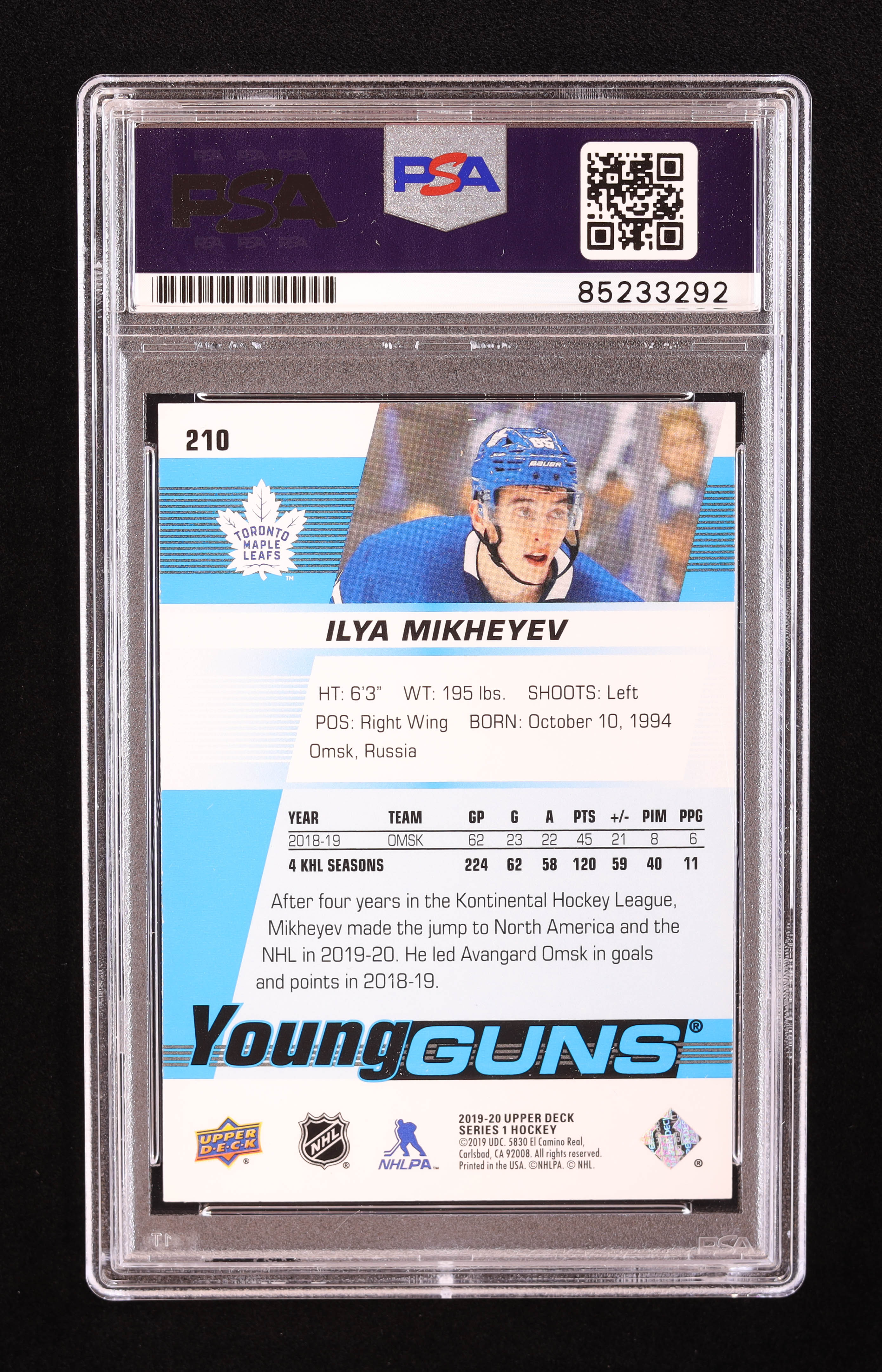 Ilya Mikheyev Signed 2019-20 Upper Deck #210 YG RC (PSA) at PristineAuction.com Ilya Mikheyev Signed 2019-20 Upper Deck #210 YG RC (PSA) at PristineAuction.com