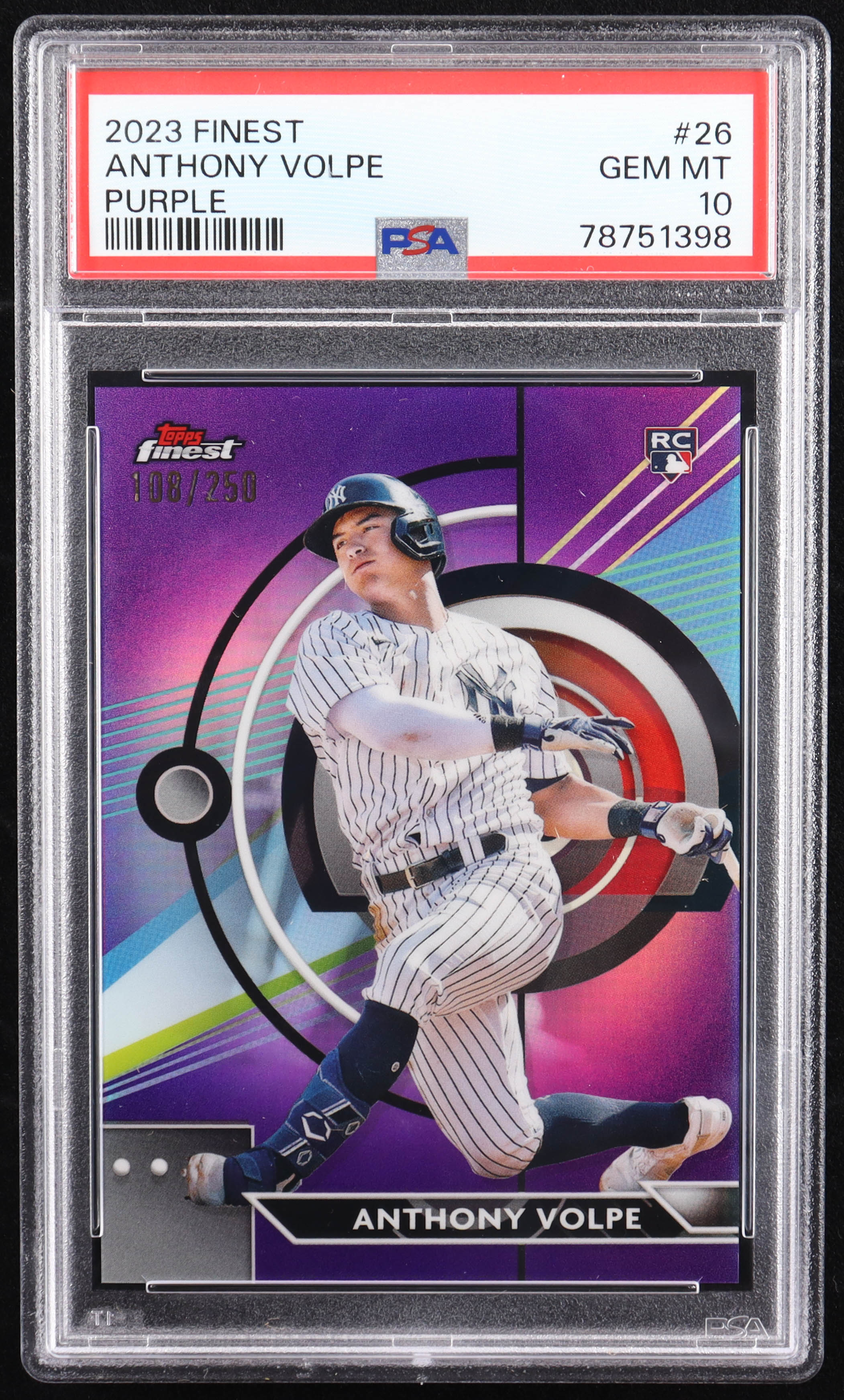 Anthony Volpe 2023 Finest Purple Refractors #26 RC #108/250 (PSA 10) at PristineAuction.com Anthony Volpe 2023 Finest Purple Refractors #26 RC #108/250 (PSA 10) at PristineAuction.com