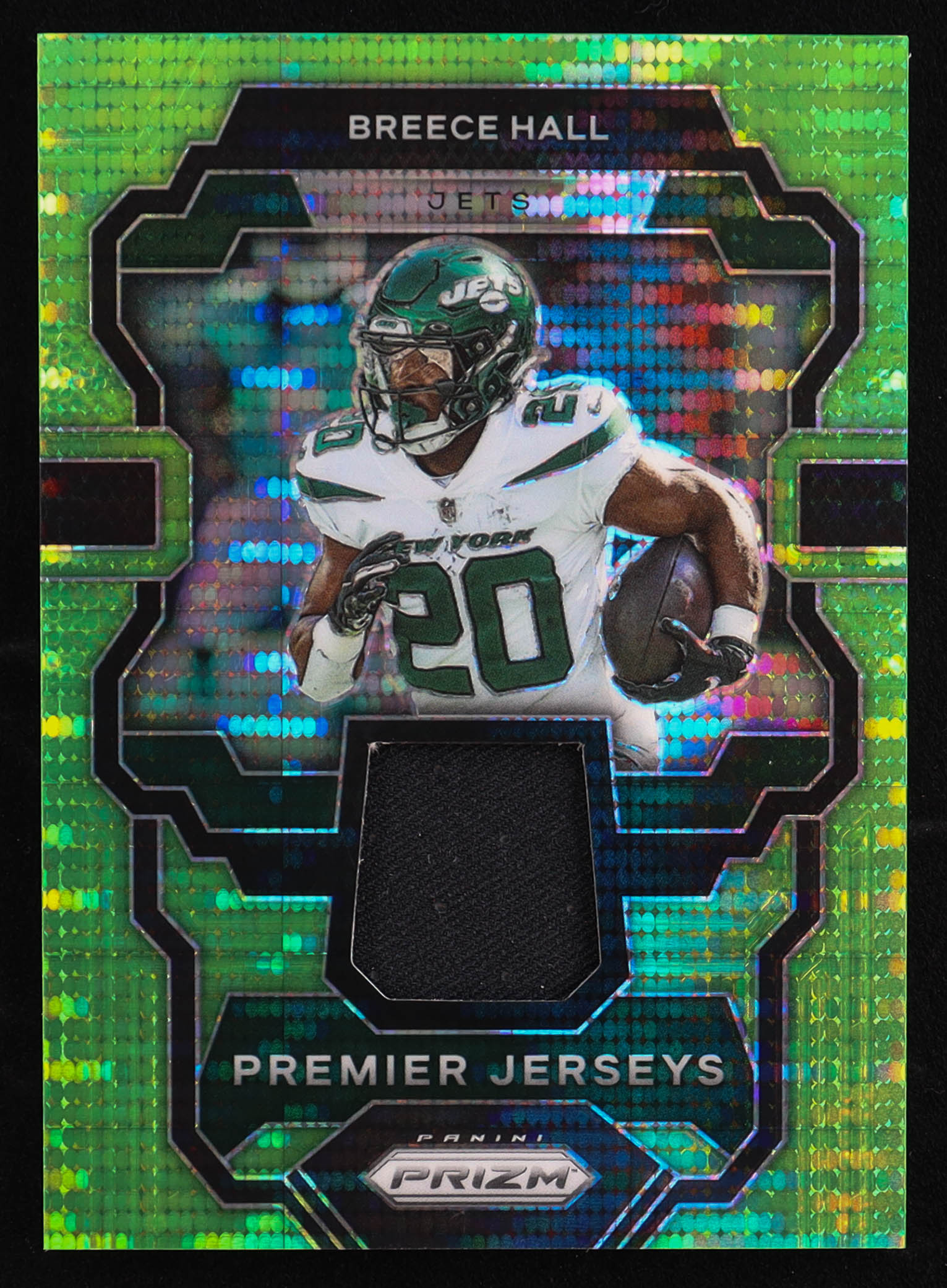 Breece Hall 2023 Panini Prizm Premier Jerseys Green Pulsar #BH at PristineAuction.com Breece Hall 2023 Panini Prizm Premier Jerseys Green Pulsar #BH at PristineAuction.com