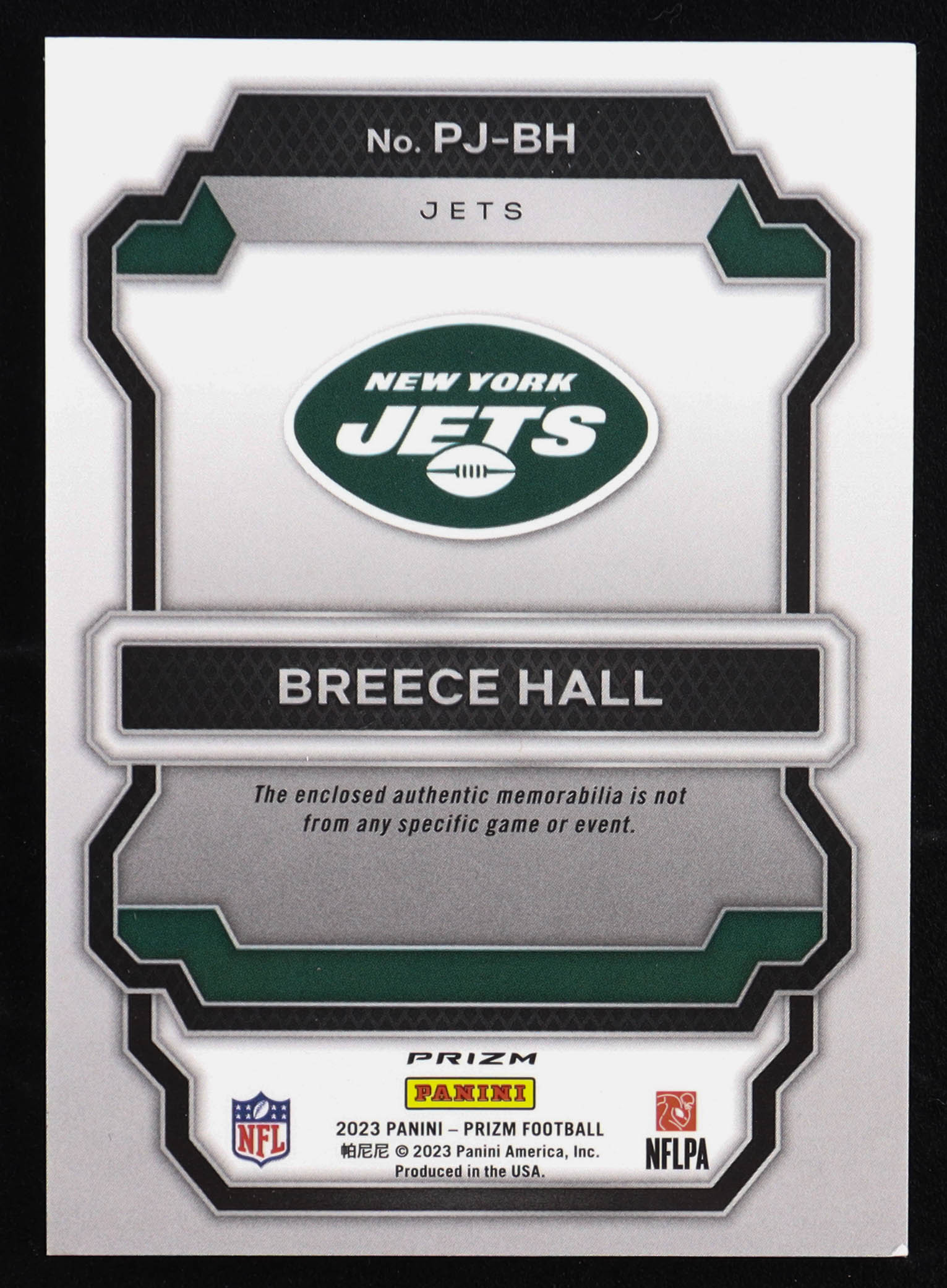 Breece Hall 2023 Panini Prizm Premier Jerseys Green Pulsar #BH at PristineAuction.com Breece Hall 2023 Panini Prizm Premier Jerseys Green Pulsar #BH at PristineAuction.com