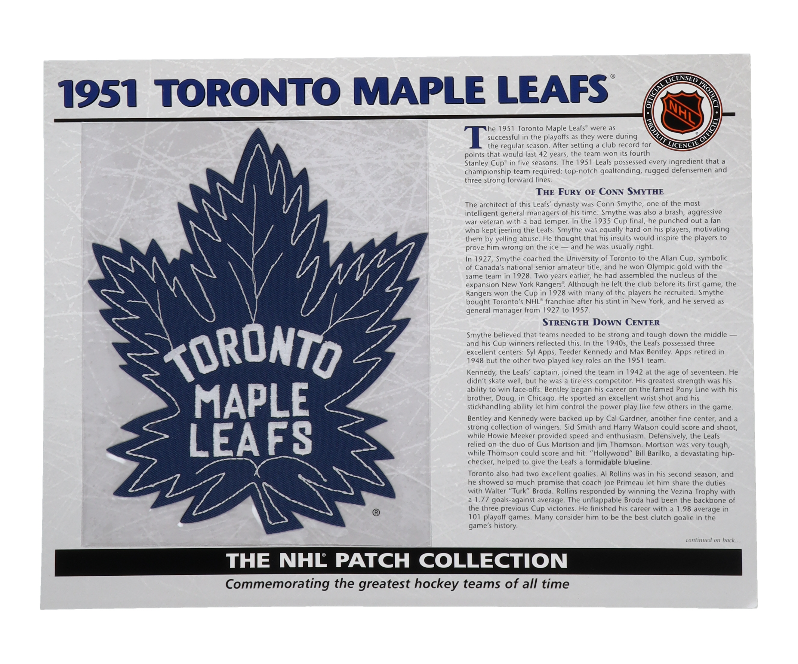 1951 Toronto Maple Leafs NHL Patch Collection 10x13 Commemorative Stat Card at PristineAuction.com 1951 Toronto Maple Leafs NHL Patch Collection 10x13 Commemorative Stat Card at PristineAuction.com