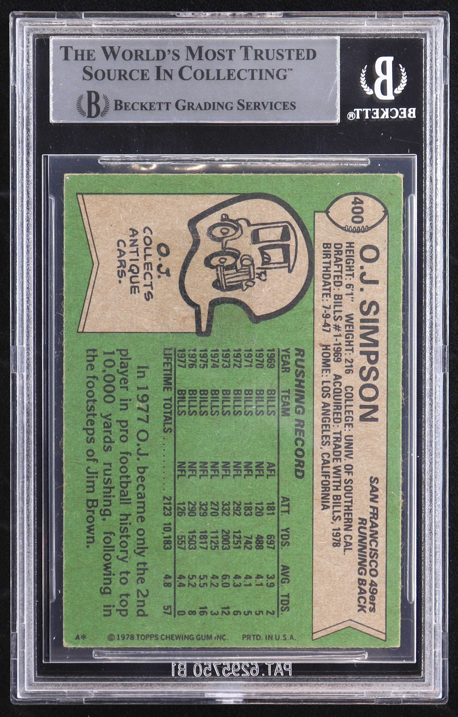 O.J. Simpson Signed 1978 Topps #400 (BGS) at PristineAuction.com O.J. Simpson Signed 1978 Topps #400 (BGS) at PristineAuction.com