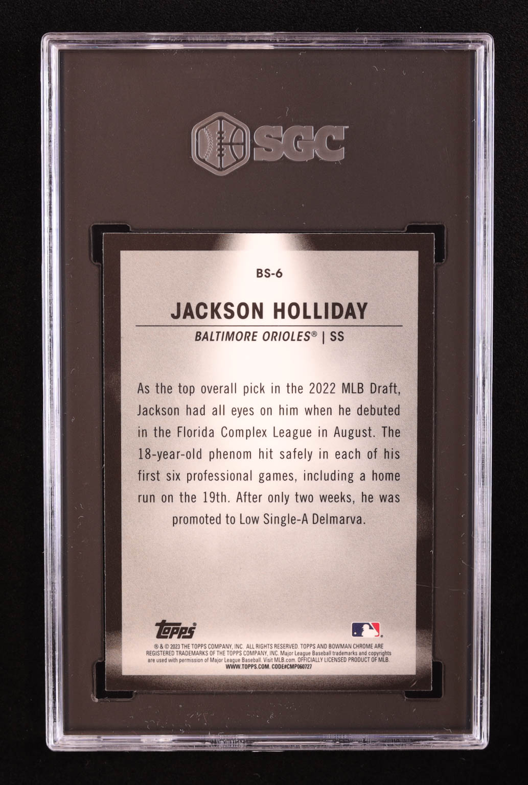Jackson Holliday 2023 Bowman Chrome Bowman Spotlights #BS6 RC (SGC 10) at PristineAuction.com Jackson Holliday 2023 Bowman Chrome Bowman Spotlights #BS6 RC (SGC 10) at PristineAuction.com