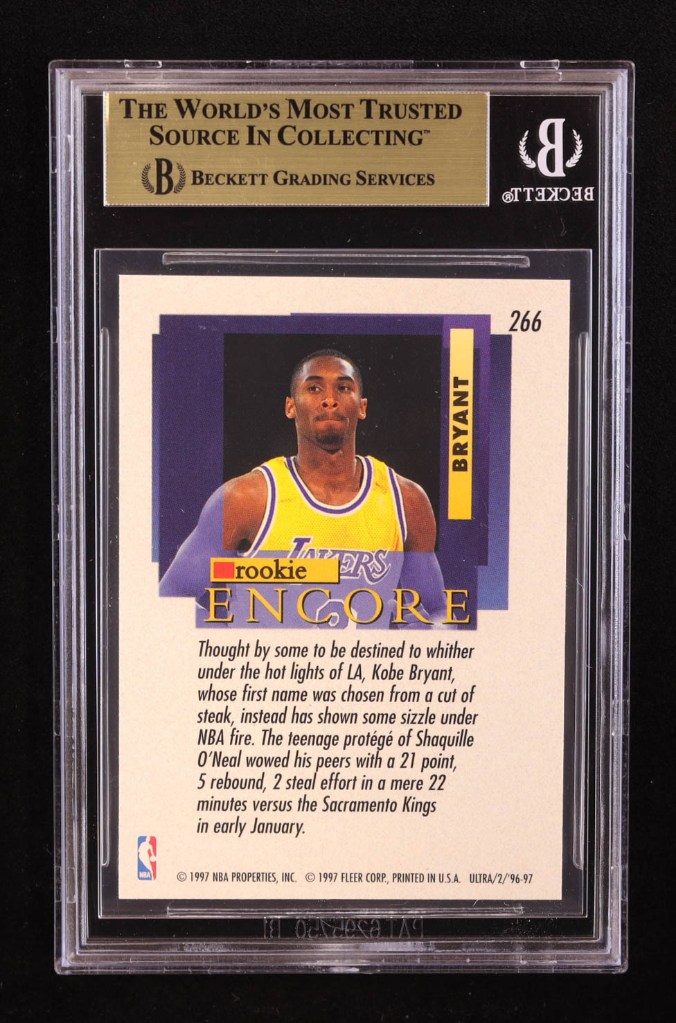 Kobe Bryant 1996-97 Ultra #266 RE RC (BGS 9.5) at PristineAuction.com Kobe Bryant 1996-97 Ultra #266 RE RC (BGS 9.5) at PristineAuction.com