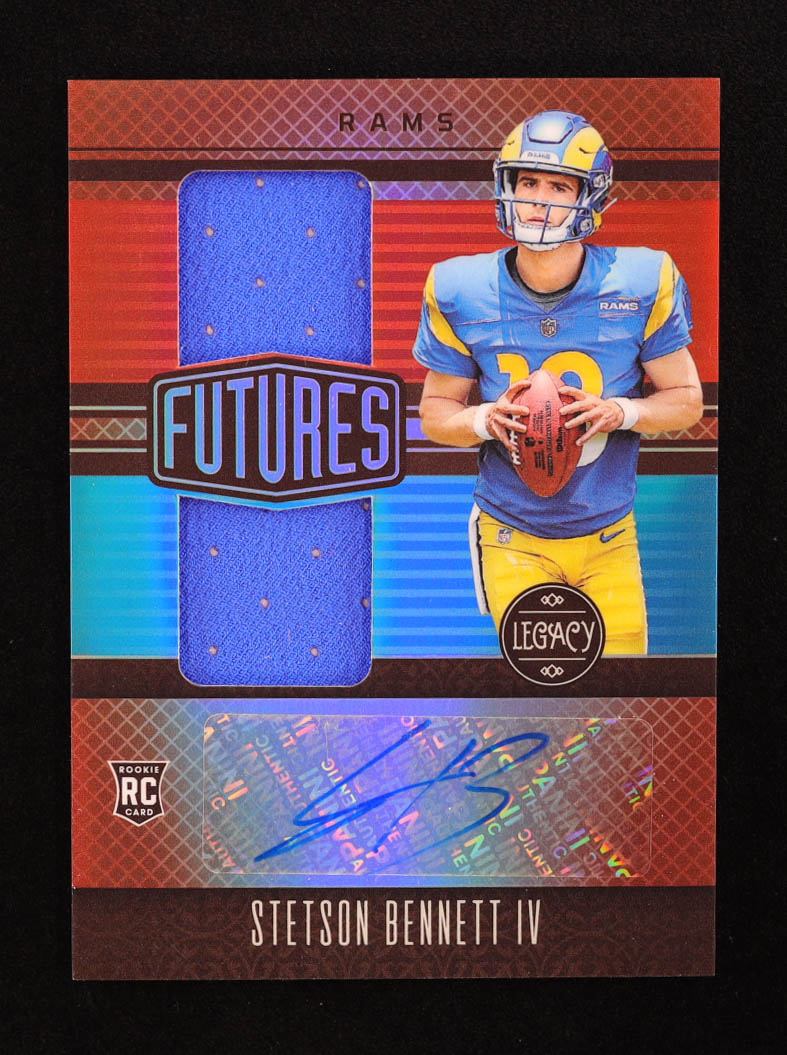 Stetson Bennett IV 2023 Panini Legacy Futures Dual Patch Autographs Ruby #33 RC #073/100 at PristineAuction.com Stetson Bennett IV 2023 Panini Legacy Futures Dual Patch Autographs Ruby #33 RC #073/100 at PristineAuction.com