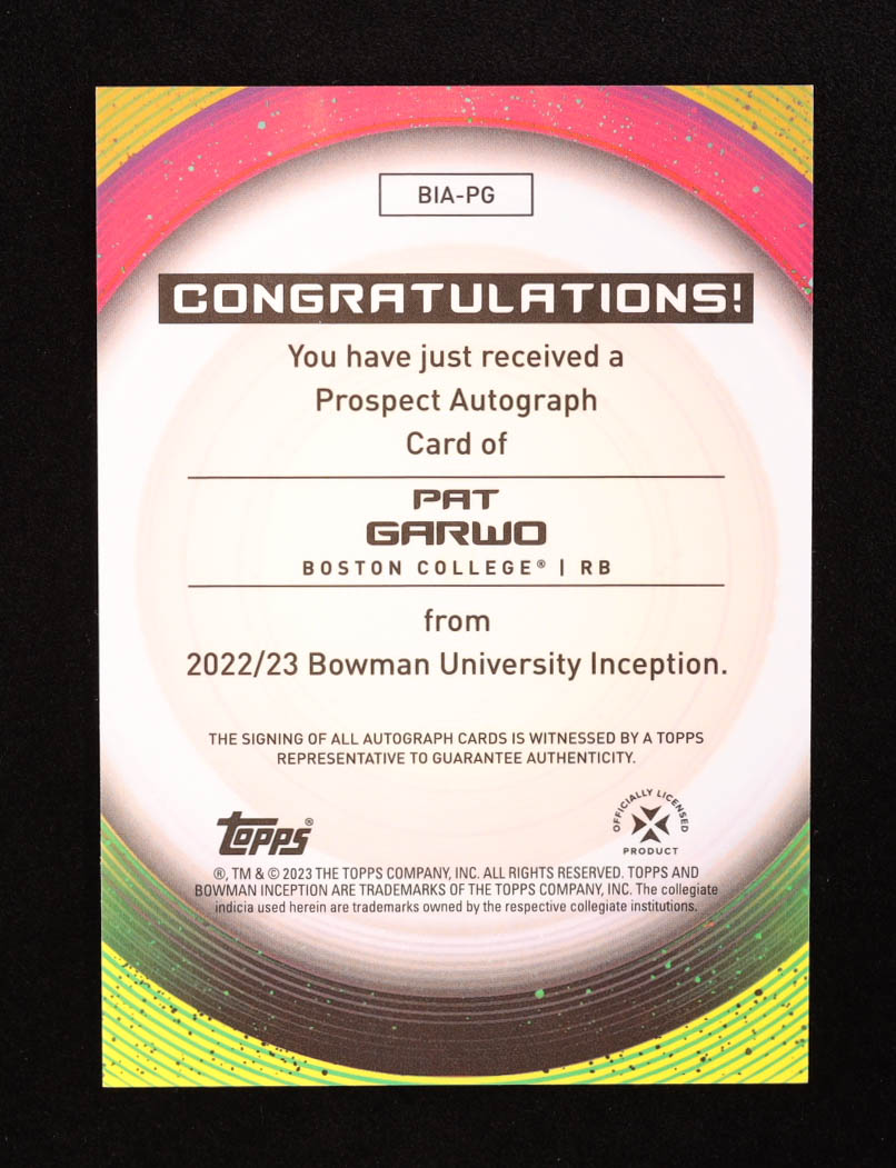 Pat Garwo 2022-23 Bowman Inception University Autographs #BIAPG RC at PristineAuction.com Pat Garwo 2022-23 Bowman Inception University Autographs #BIAPG RC at PristineAuction.com