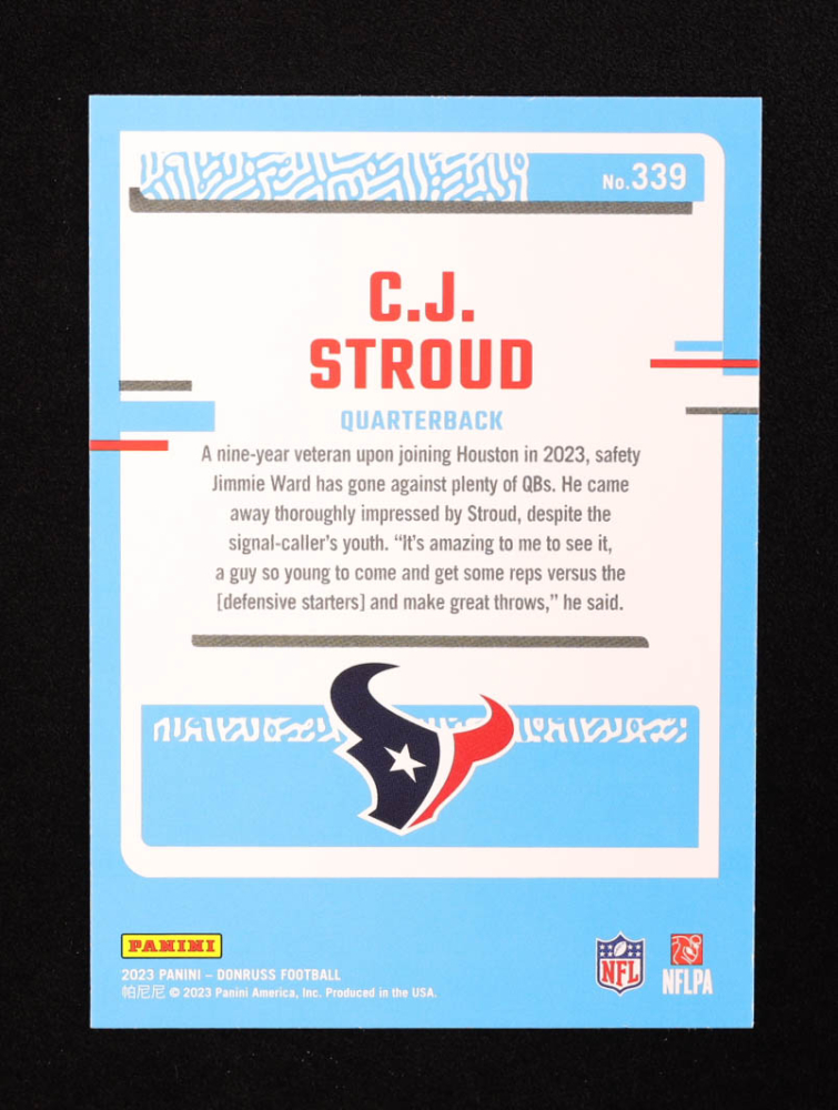C.J. Stroud 2023 Donruss Football #339 Rated Rookie Card – Houston Texans – PGI 10 (Gem Mint)