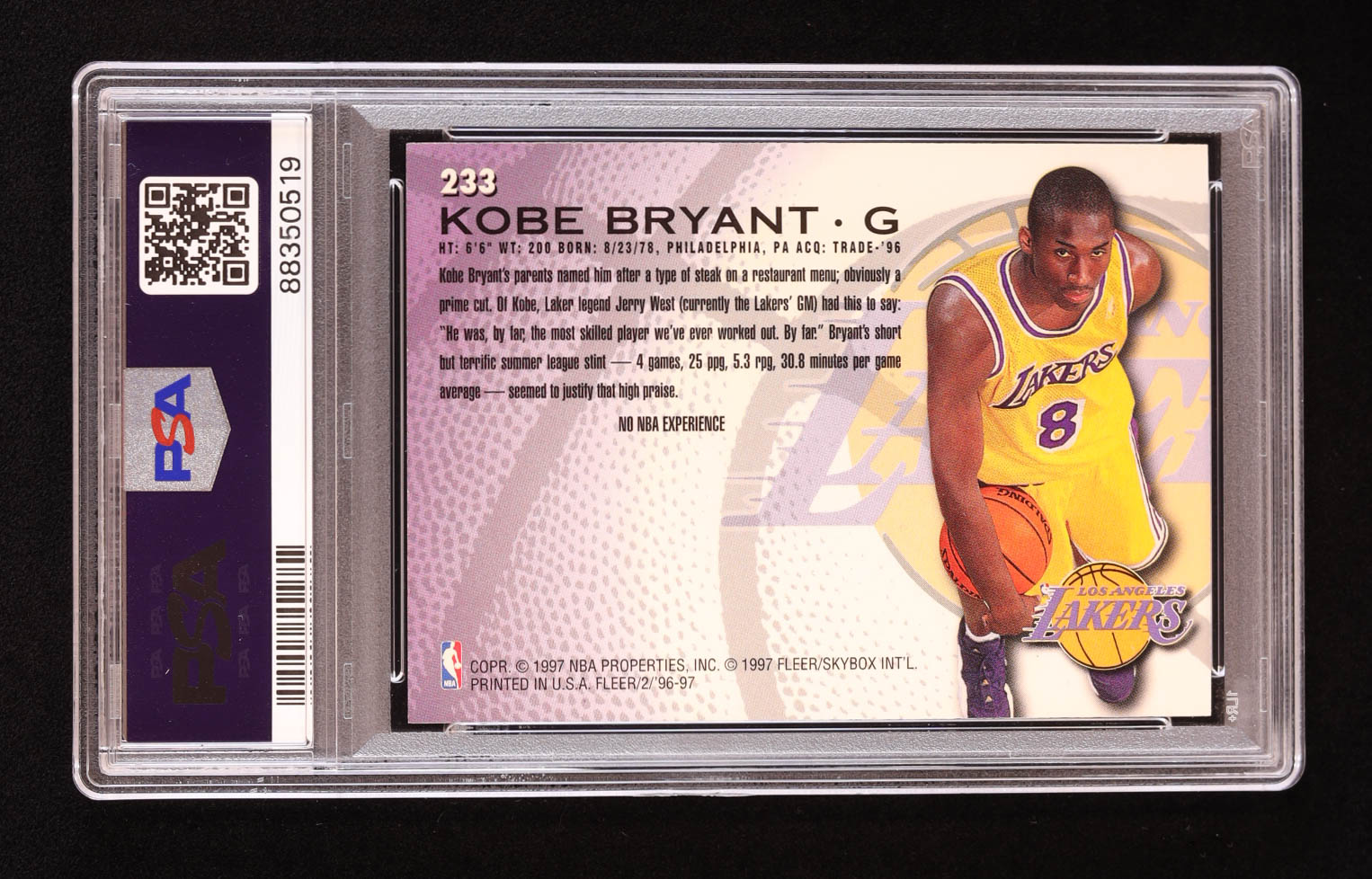Kobe Bryant 1996-97 Fleer European #233 RC (PSA 8) at PristineAuction.com Kobe Bryant 1996-97 Fleer European #233 RC (PSA 8) at PristineAuction.com