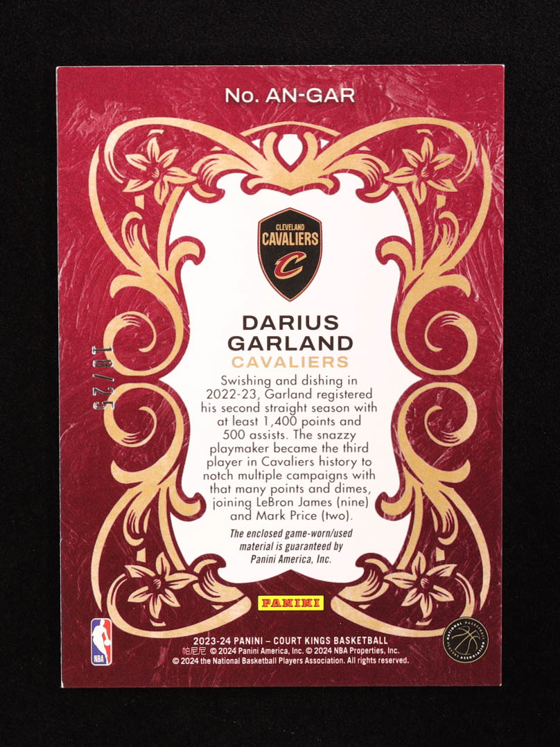 Darius Garland 2023-24 Court Kings Art Nouveau Jerseys Prime #40 #18/25 at PristineAuction.com Darius Garland 2023-24 Court Kings Art Nouveau Jerseys Prime #40 #18/25 at PristineAuction.com