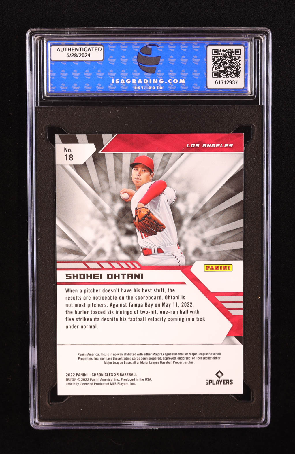 Shohei Ohtani 2022 Panini Chronicles XR #18 (ISA 10) at PristineAuction.com Shohei Ohtani 2022 Panini Chronicles XR #18 (ISA 10) at PristineAuction.com